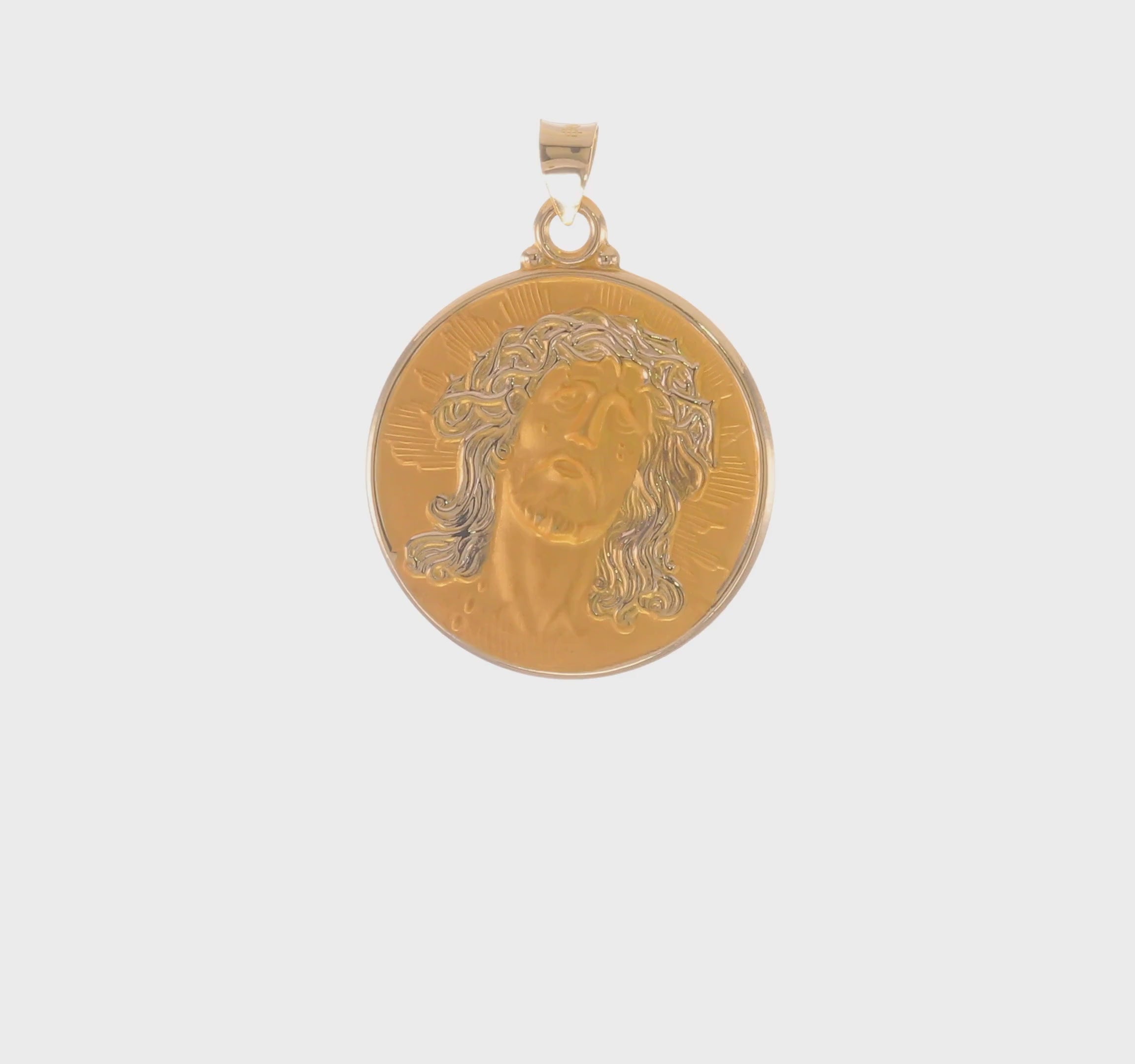 14kt Yellow Gold Polished and Satin Face of Jesus Medal Hollow Pendant