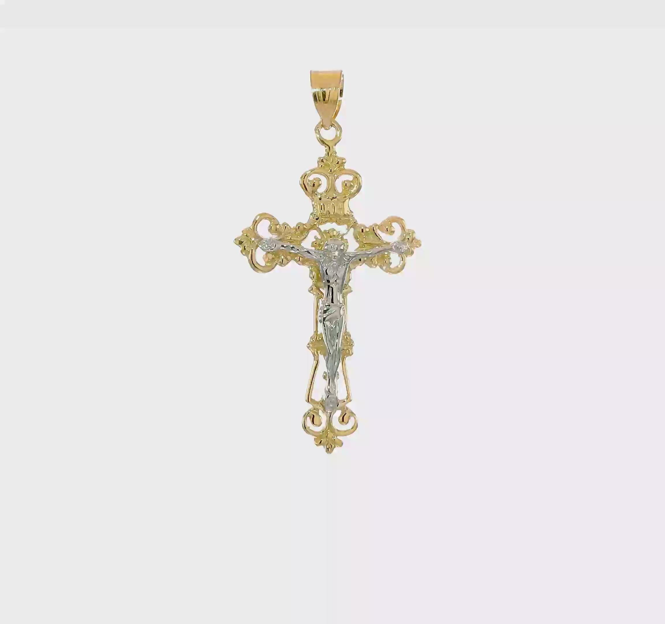 10kt Two-tone INRI Fleur De Lis Crucifix Pendant