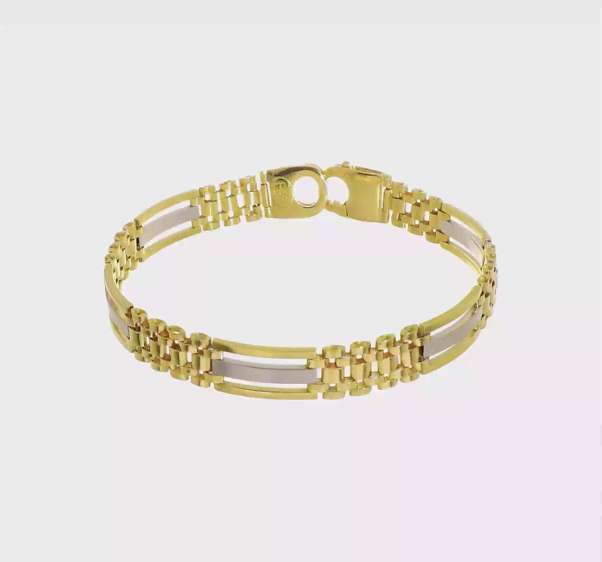 14KT Two-tone Polished and Satin Men's Bracelet
