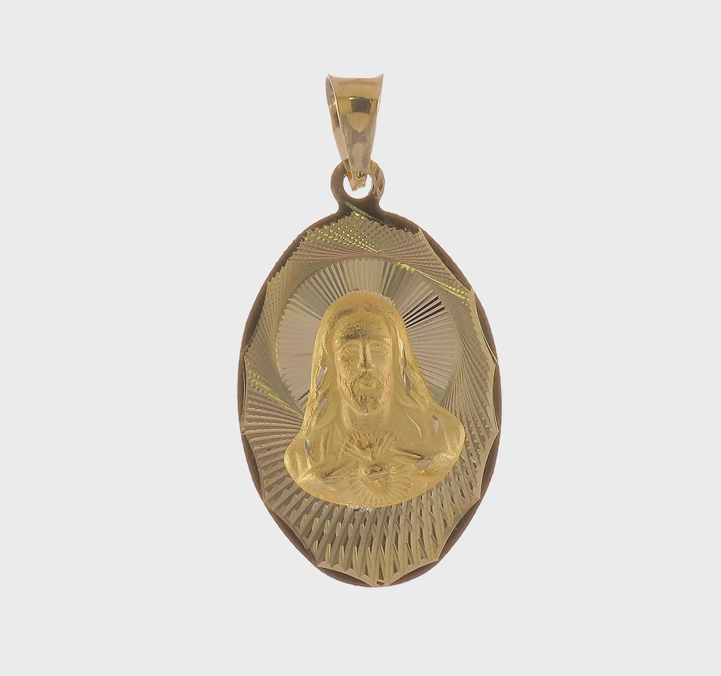 14kt Yellow Gold Polished D/C Sagrado Corazon Oval Pendant