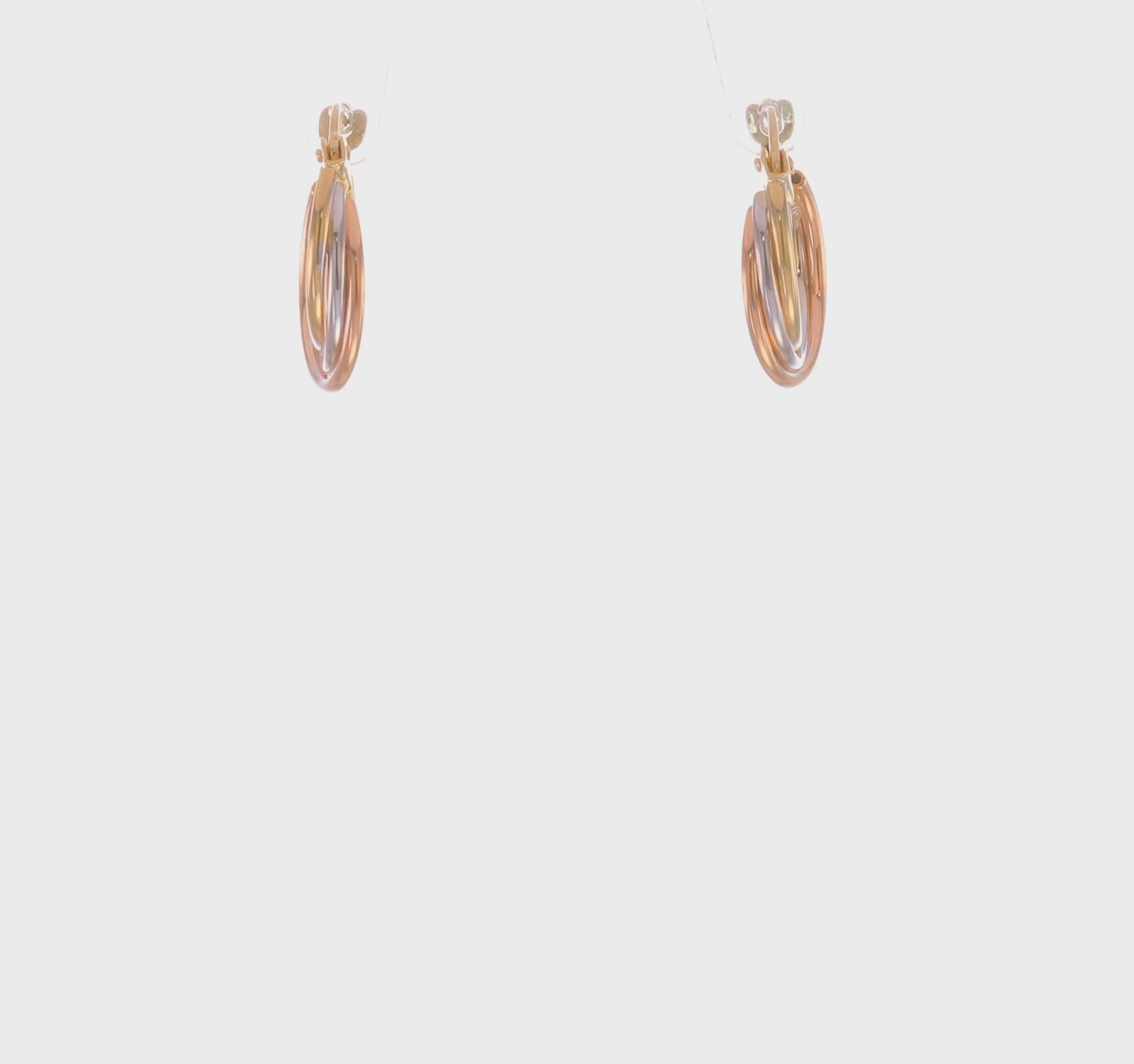 14kt Tri-color Twisted Hoop Earrings