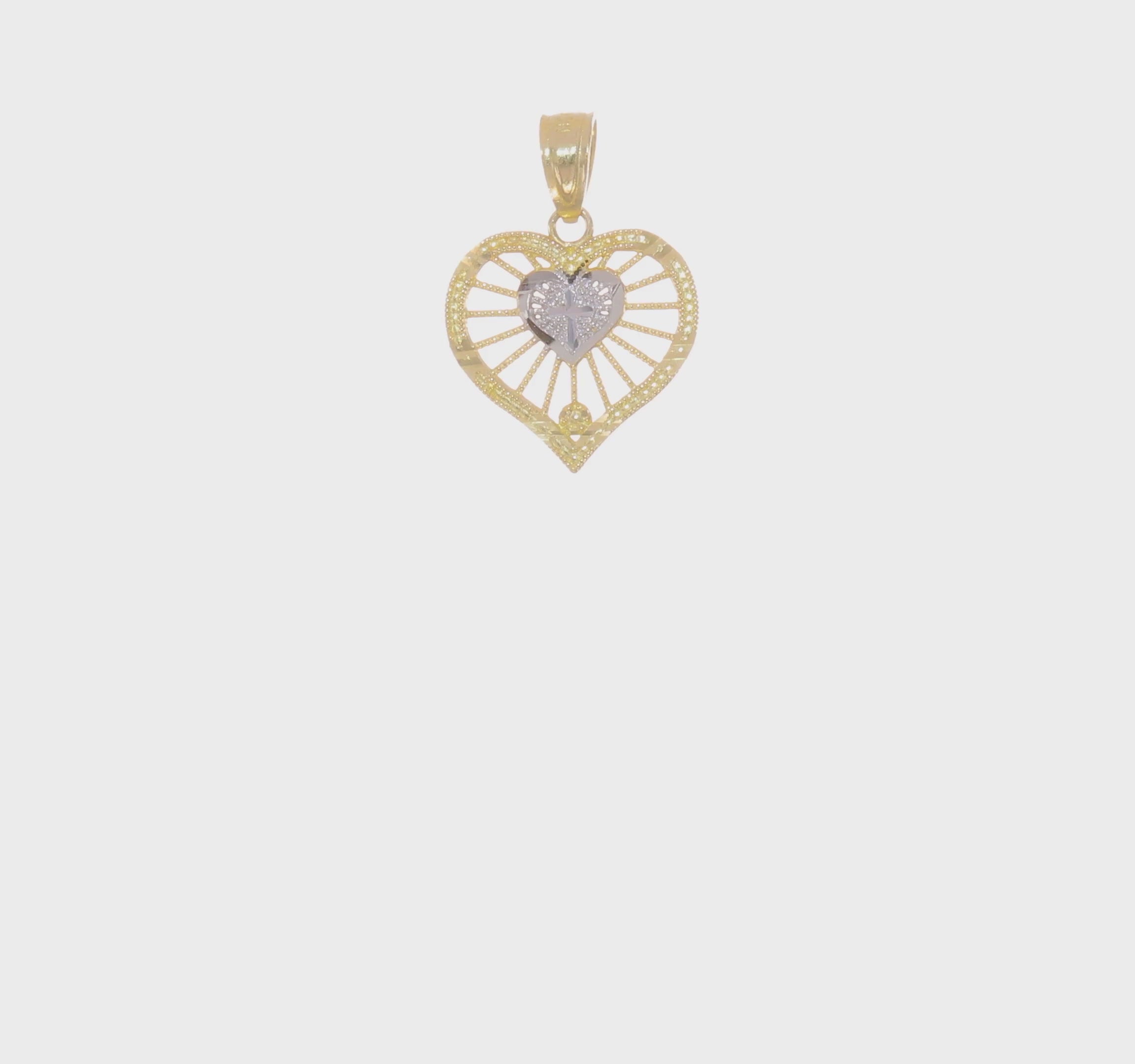 10KT Yellow Gold W/Rhodium Heart W/Cross Charm