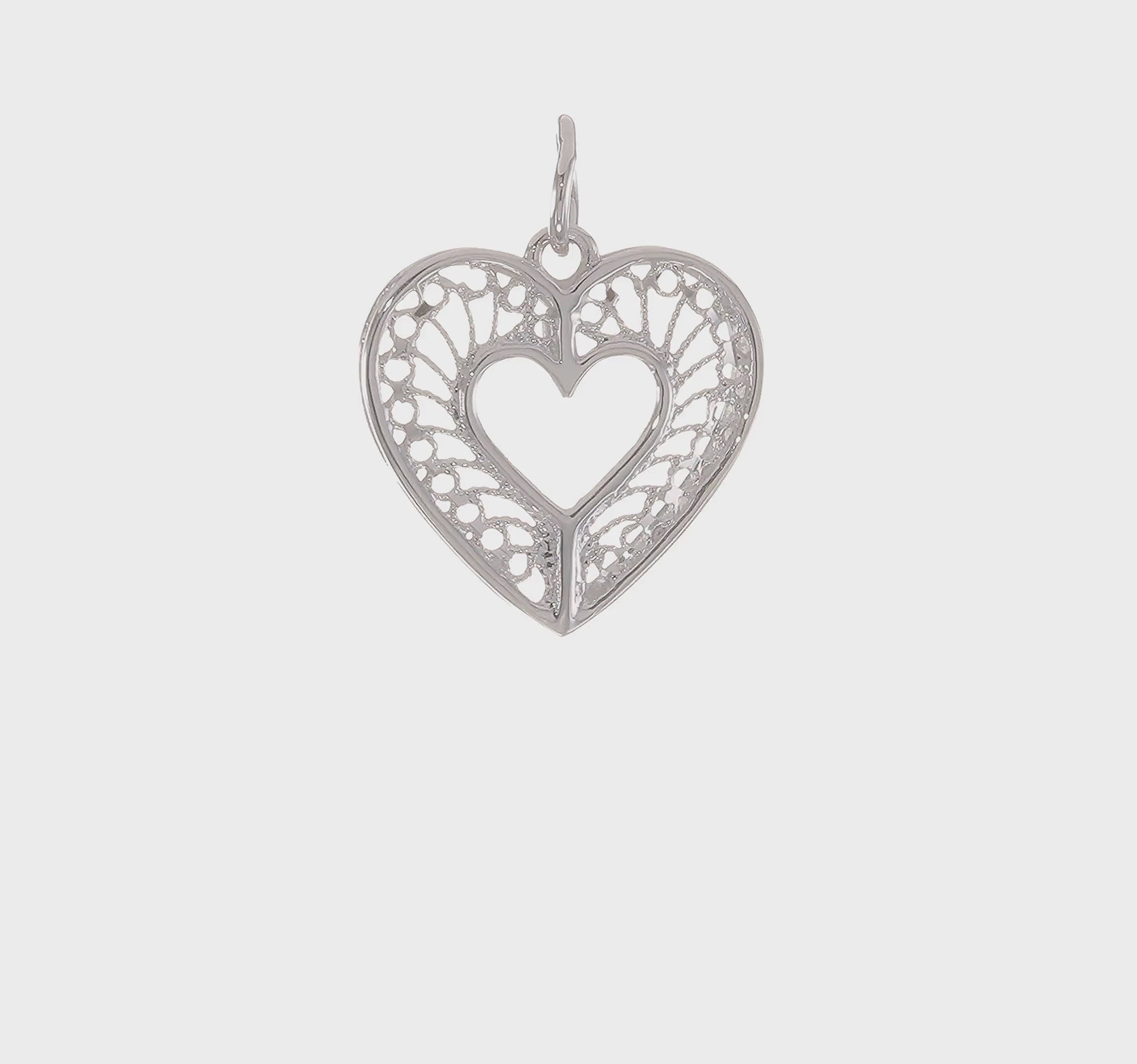 14kt White Gold Solid Diamond-cut Fancy Filigree Heart Charm