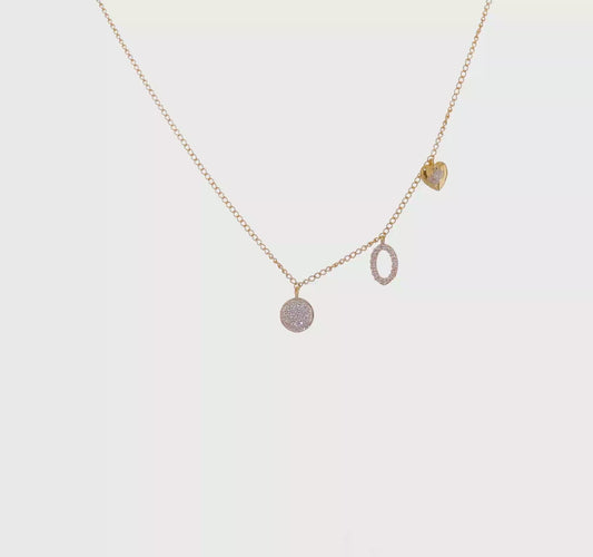14kt Yellow Gold Diamond Two Circle and Heart 18 inch Necklace