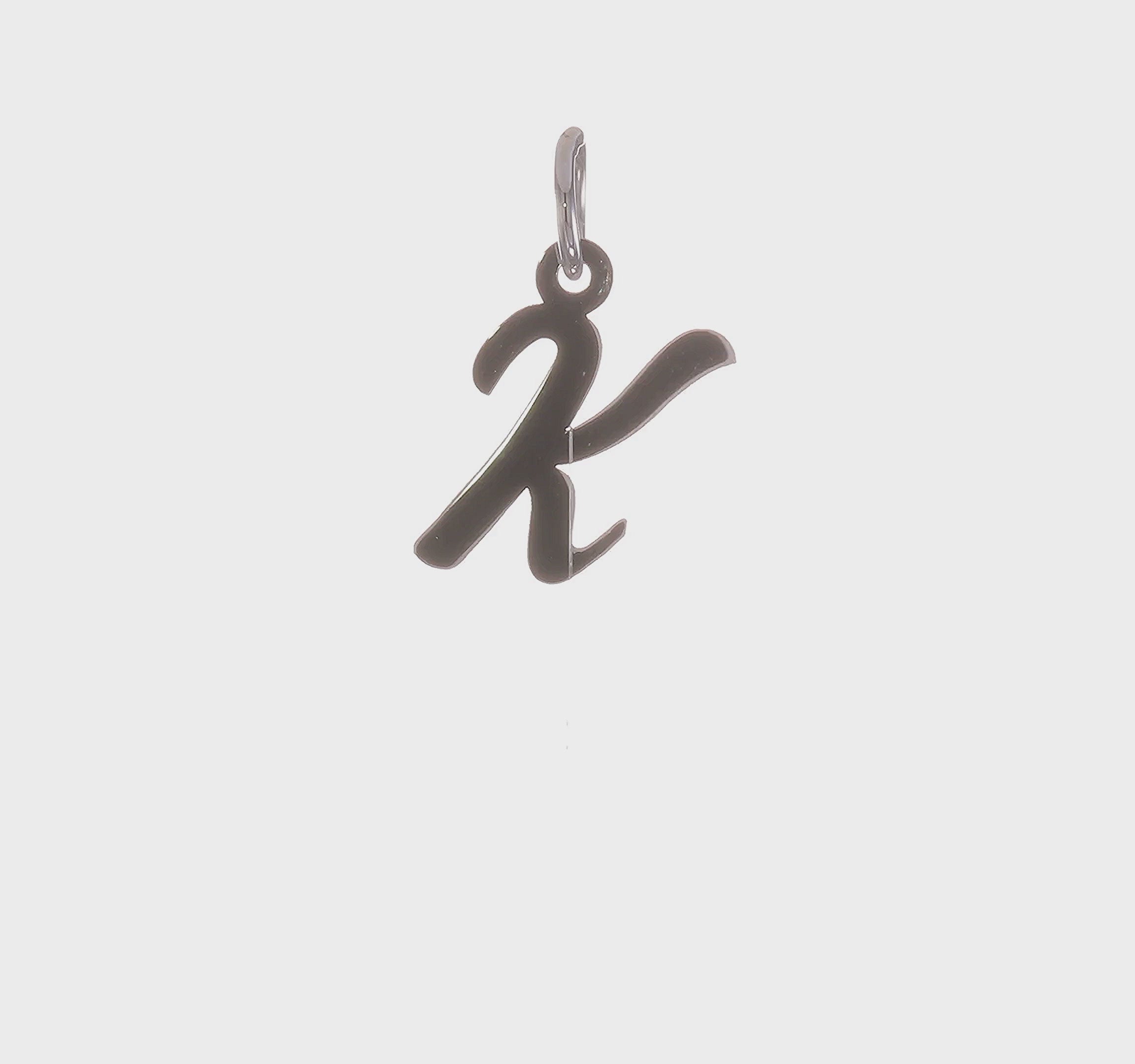 14kt White Gold Small Script Letter K Initial Charm