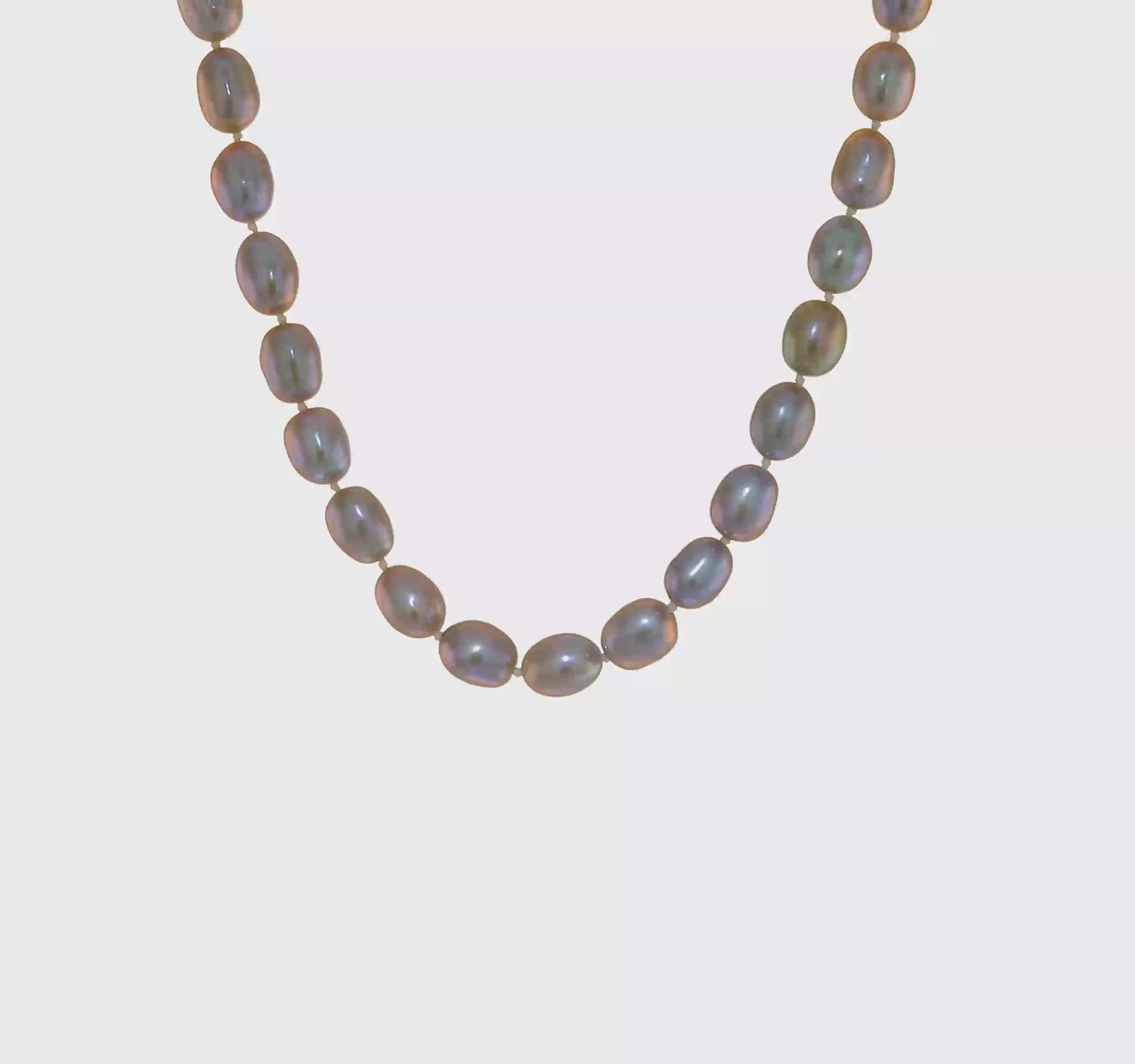 14kt White Gold 8-9mm Grey Rice Freshwater Cultured Pearl 18 inch Necklace