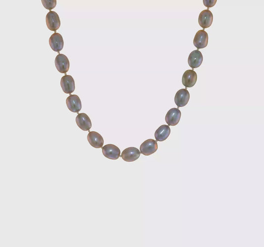 14kt White Gold 8-9mm Grey Rice Freshwater Cultured Pearl 18 inch Necklace