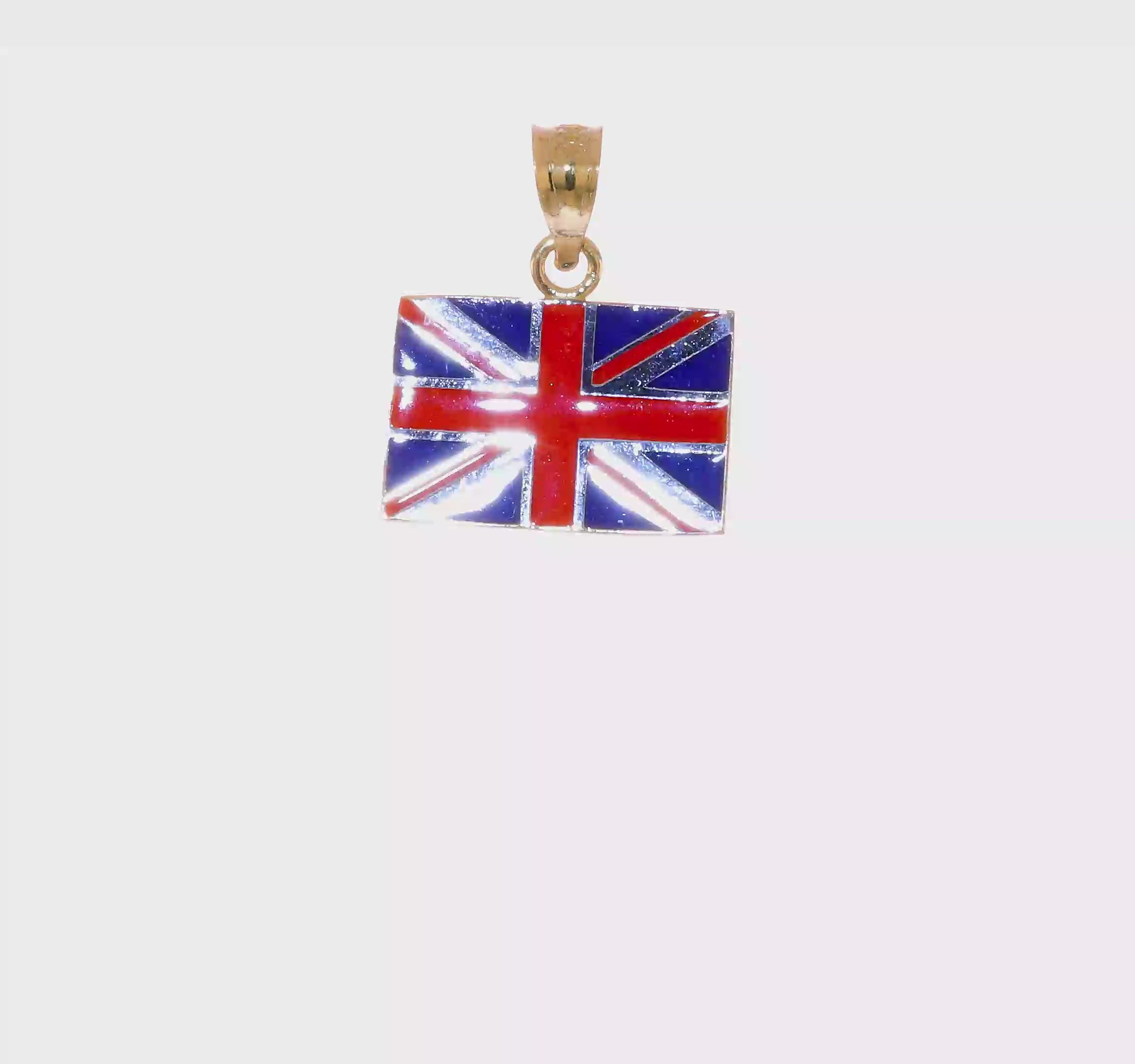 14KT Yellow Gold w/Rhodium Solid Enameled United Kingdom Flag Pendant