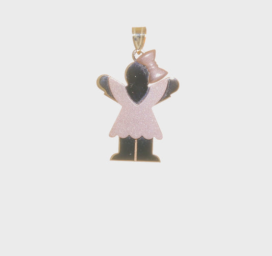 14kt Two-Tone Large Girl with Bow on Right Engravable Charm