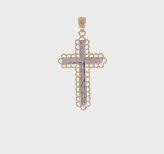14kt Yellow Gold w/Rhodium Diamond Cut Cross Pendant