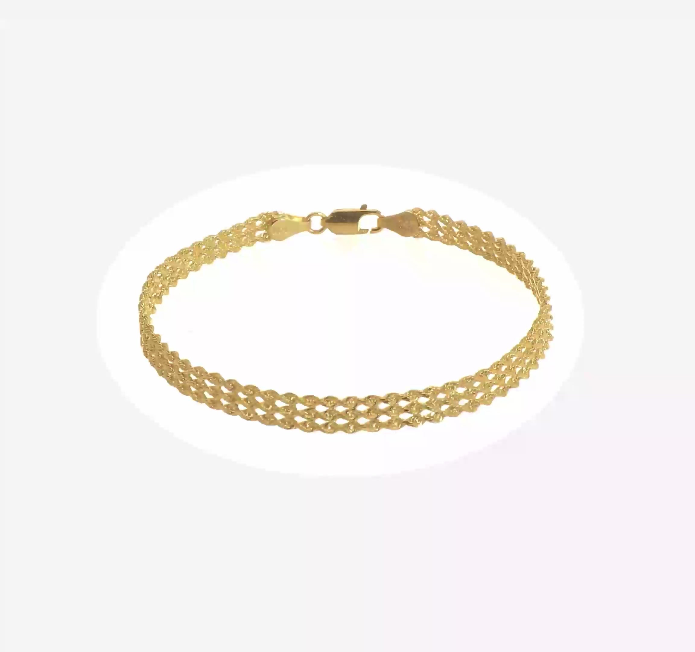 14kt Yellow Gold 4.5mm Wide, 7.5 Inch Length, Triple Strand Rope Bracelet with Lobster Clasp
