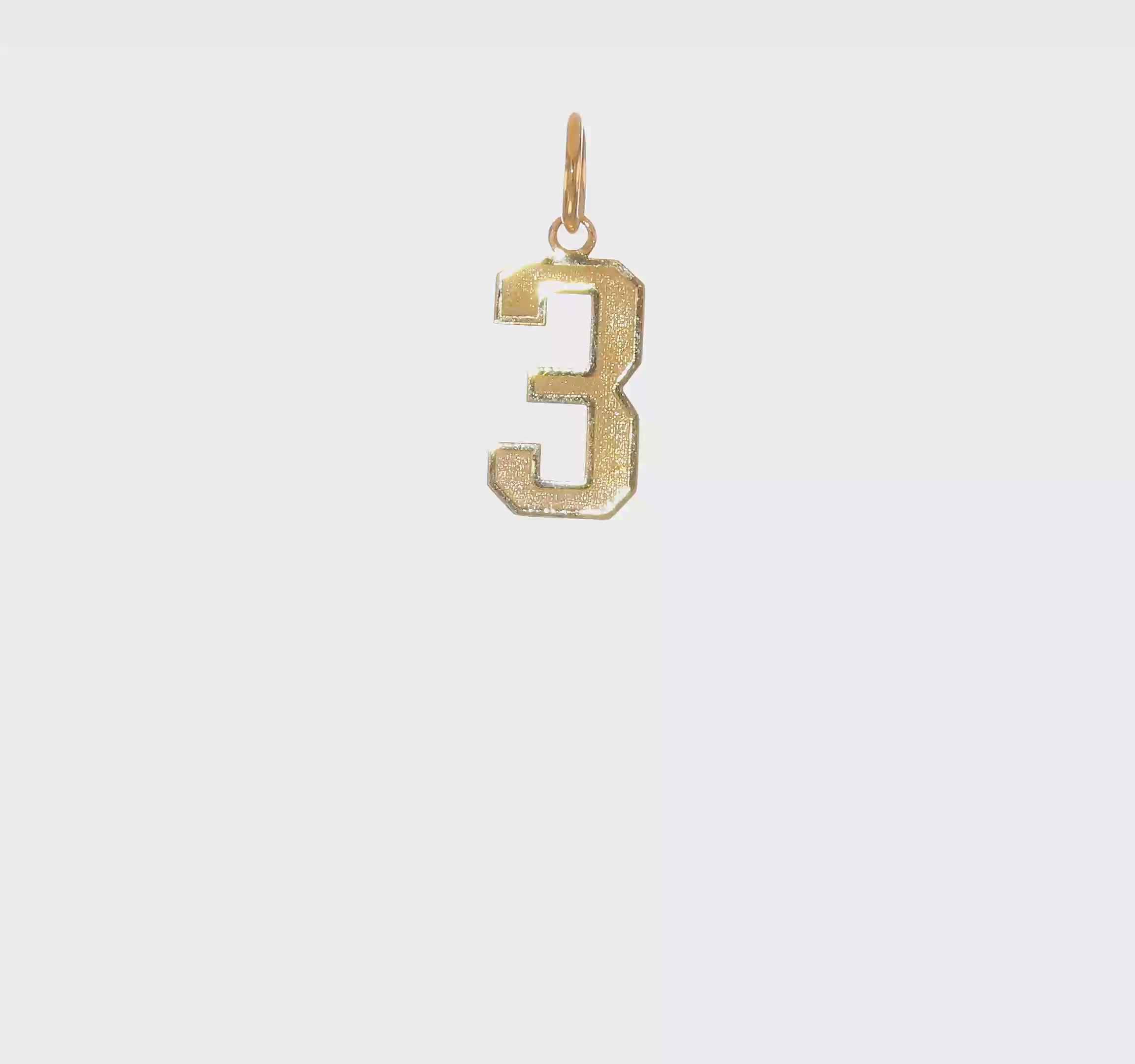 14kt Yellow Gold Small Satin Number 3 Charm