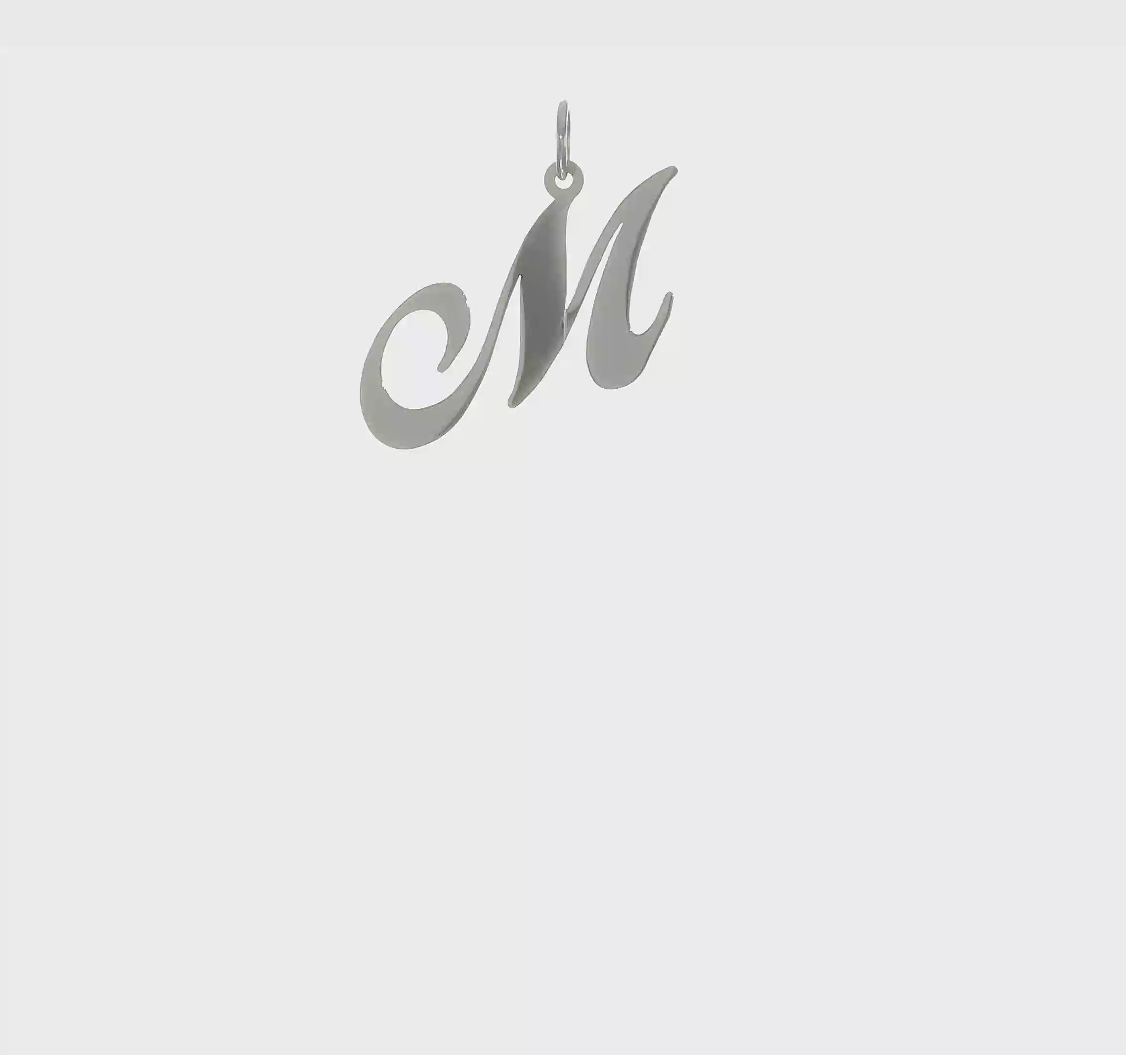 14kt White Gold Large Script Letter M Initial Charm