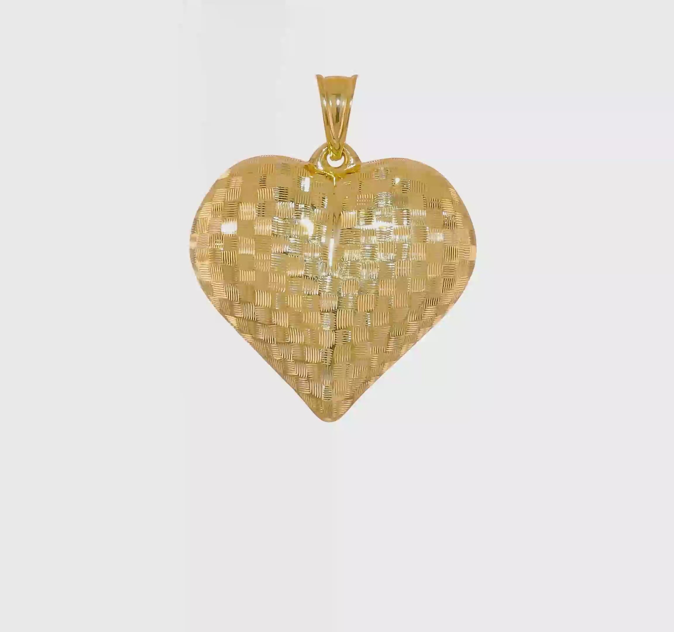 14KT Yellow Gold Polished Basket Weave Pattern 3-D Heart Pendant