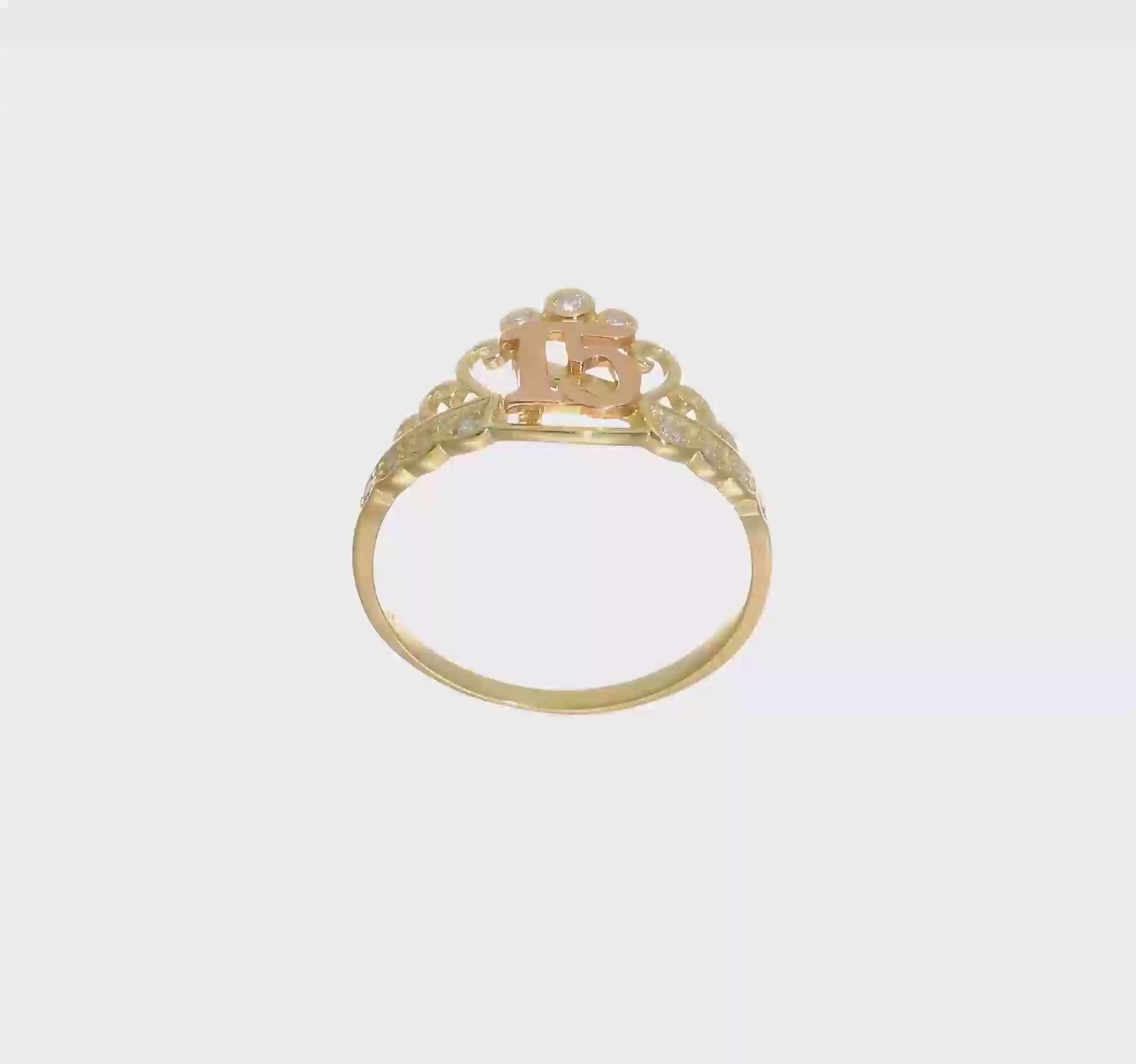 10KT Two-Tone CZ 15 Crown Ring