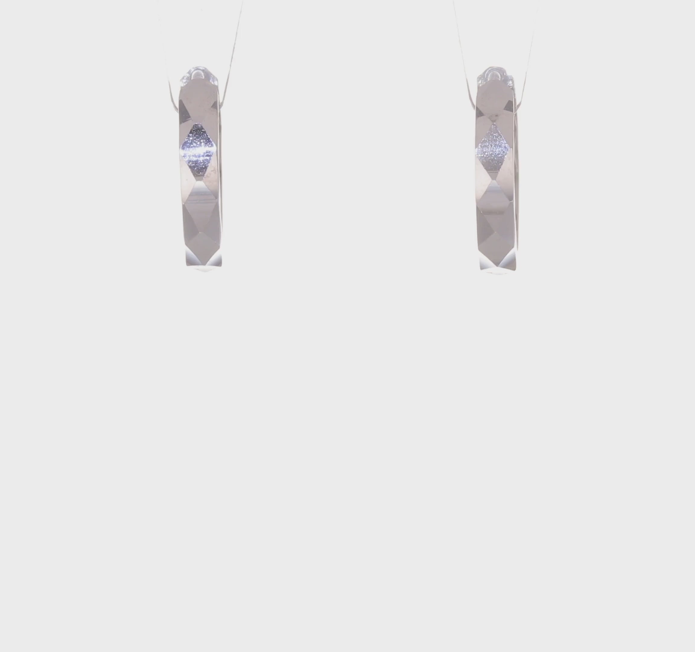 14kt White Gold Diamond-cut Hoop Earrings
