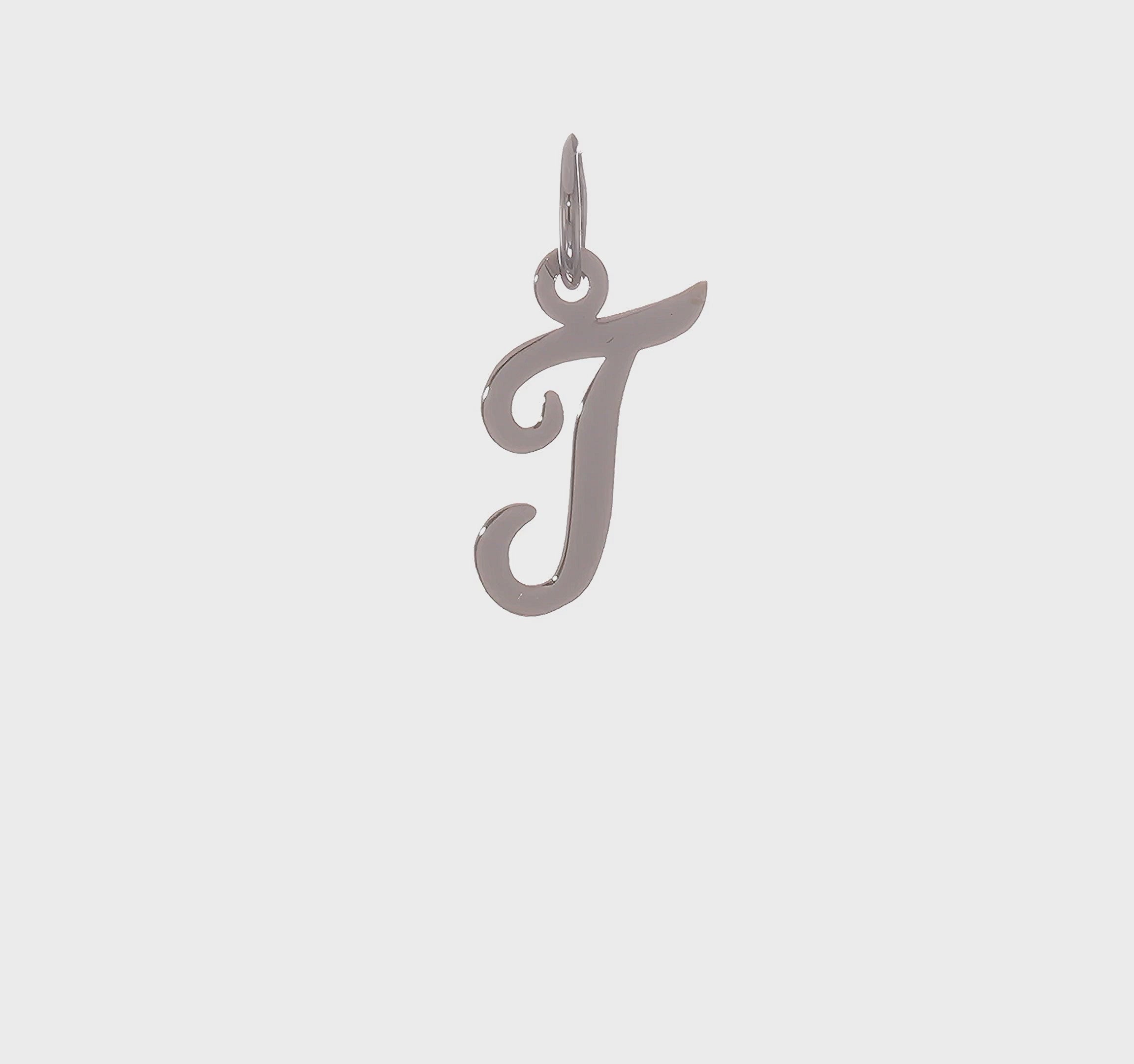 14kt White Gold Small Script Letter T Initial Charm