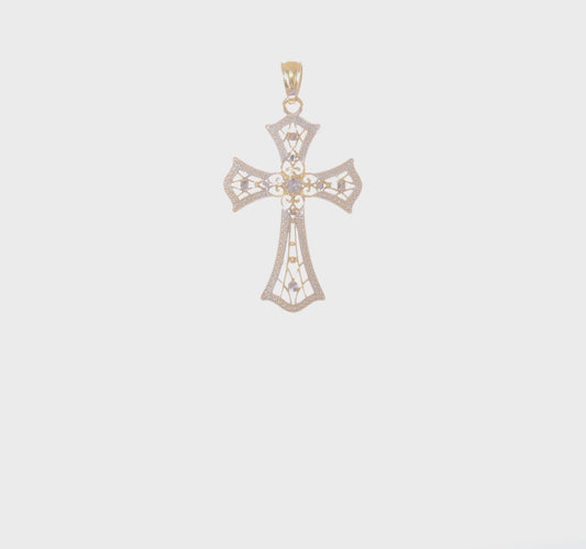 14kt Yellow Gold w/Rhodium Diamond-Cut Cross Pendant