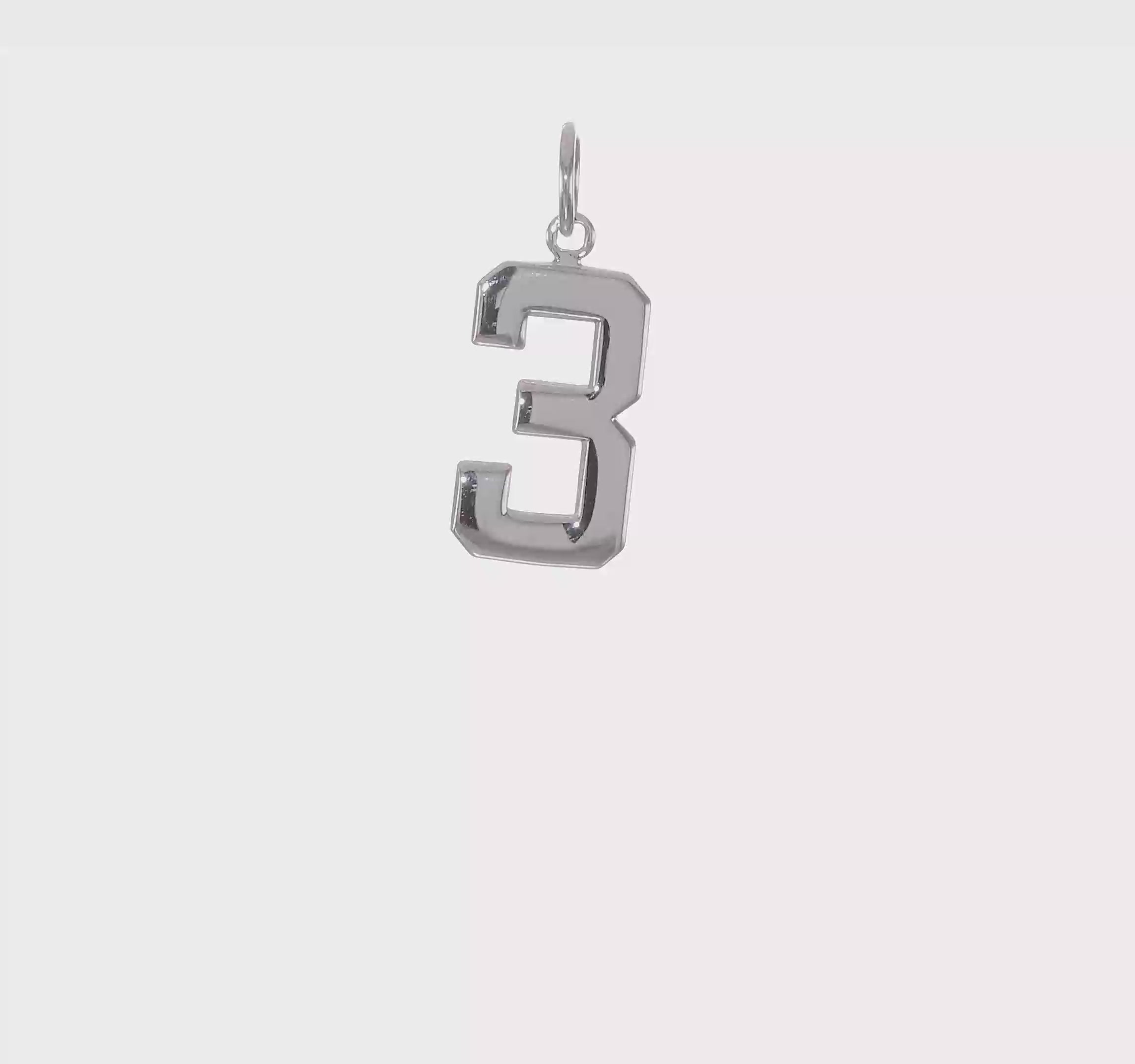 14kt White Gold  Medium Polished Number 3 Charm