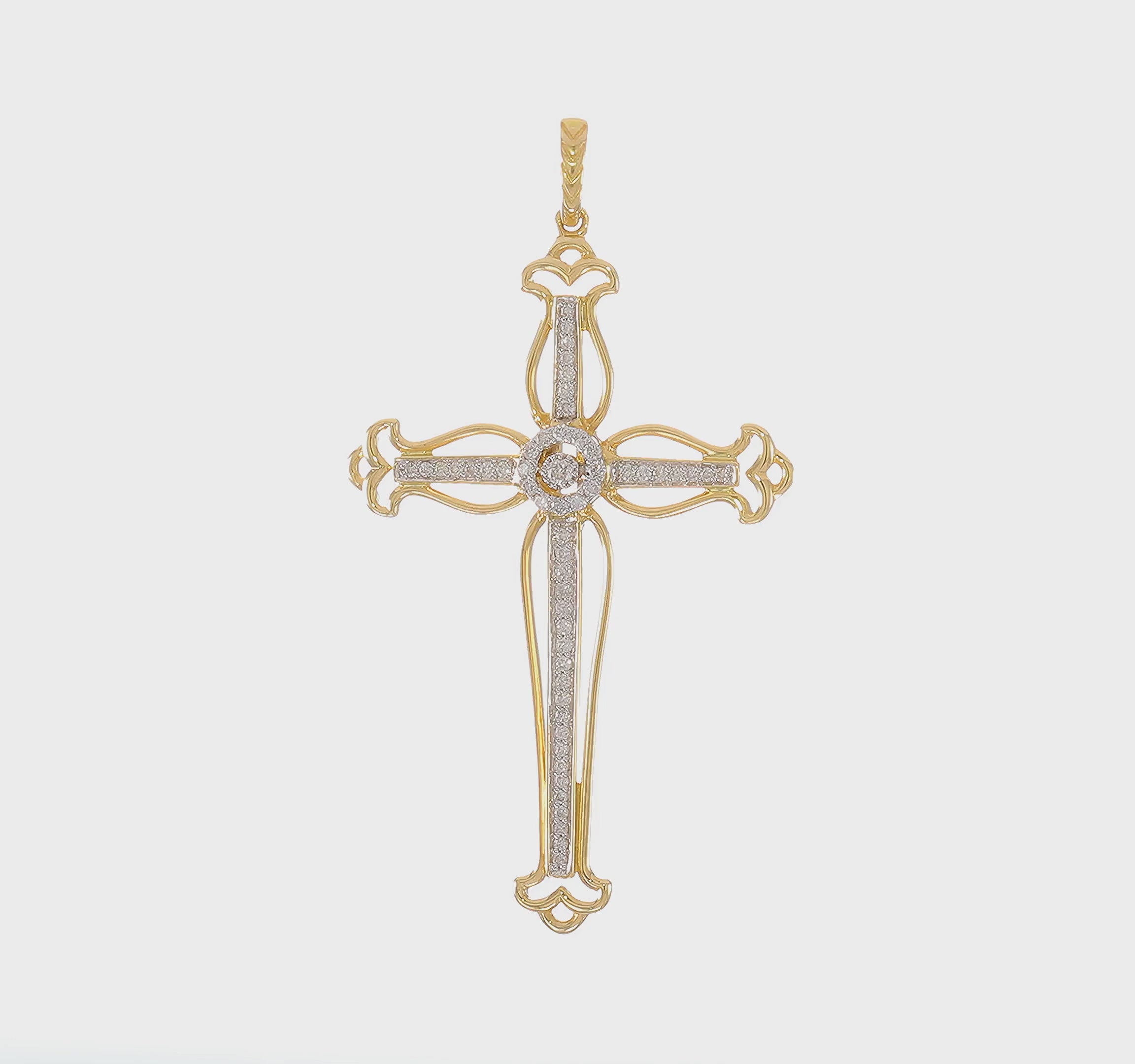 14kt Yellow Gold 1/4ct. Diamond Fancy Budded Cross Pendant