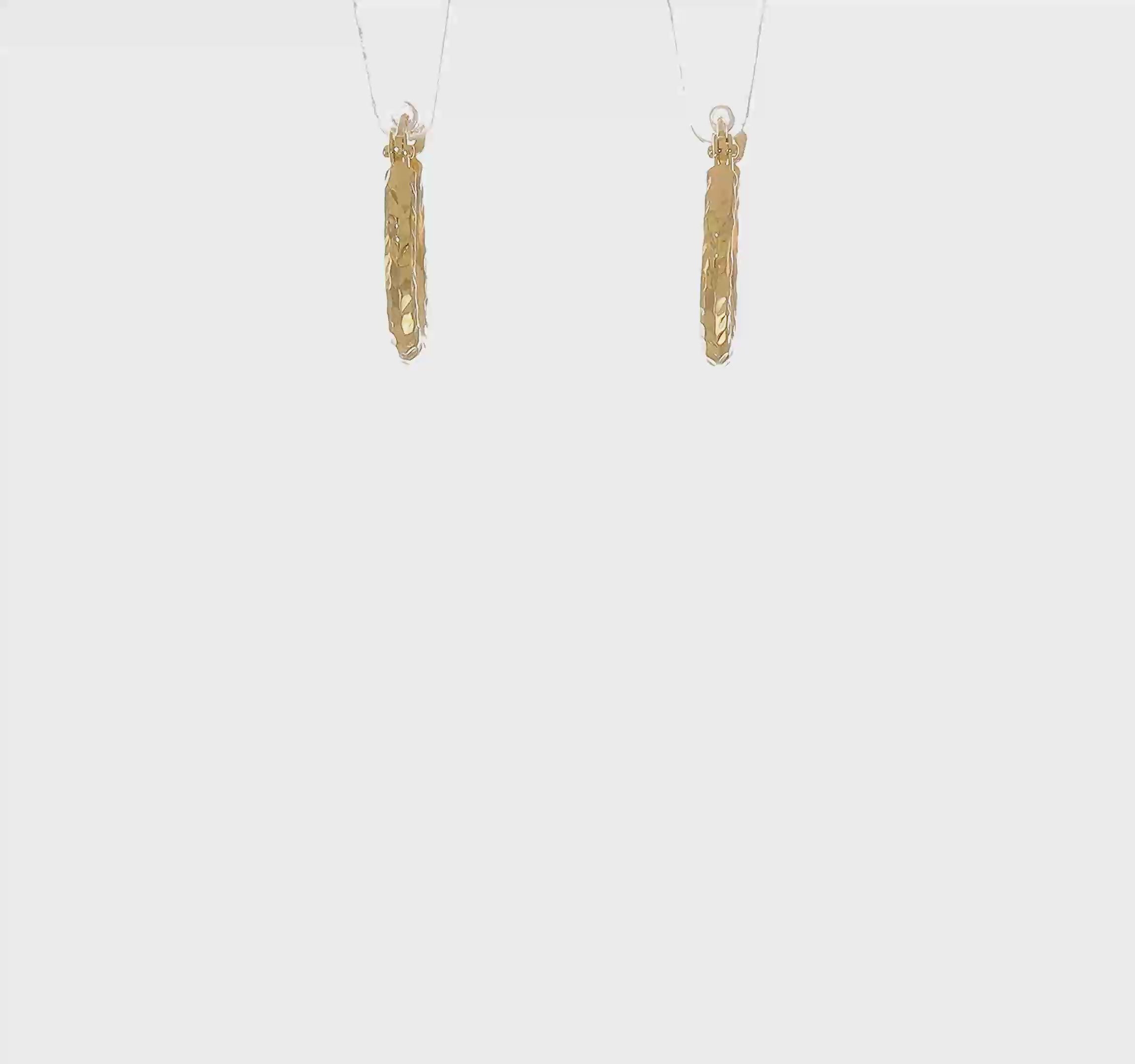14kt 2x15mm Diamond-cut Round Tube Hoop Earrings