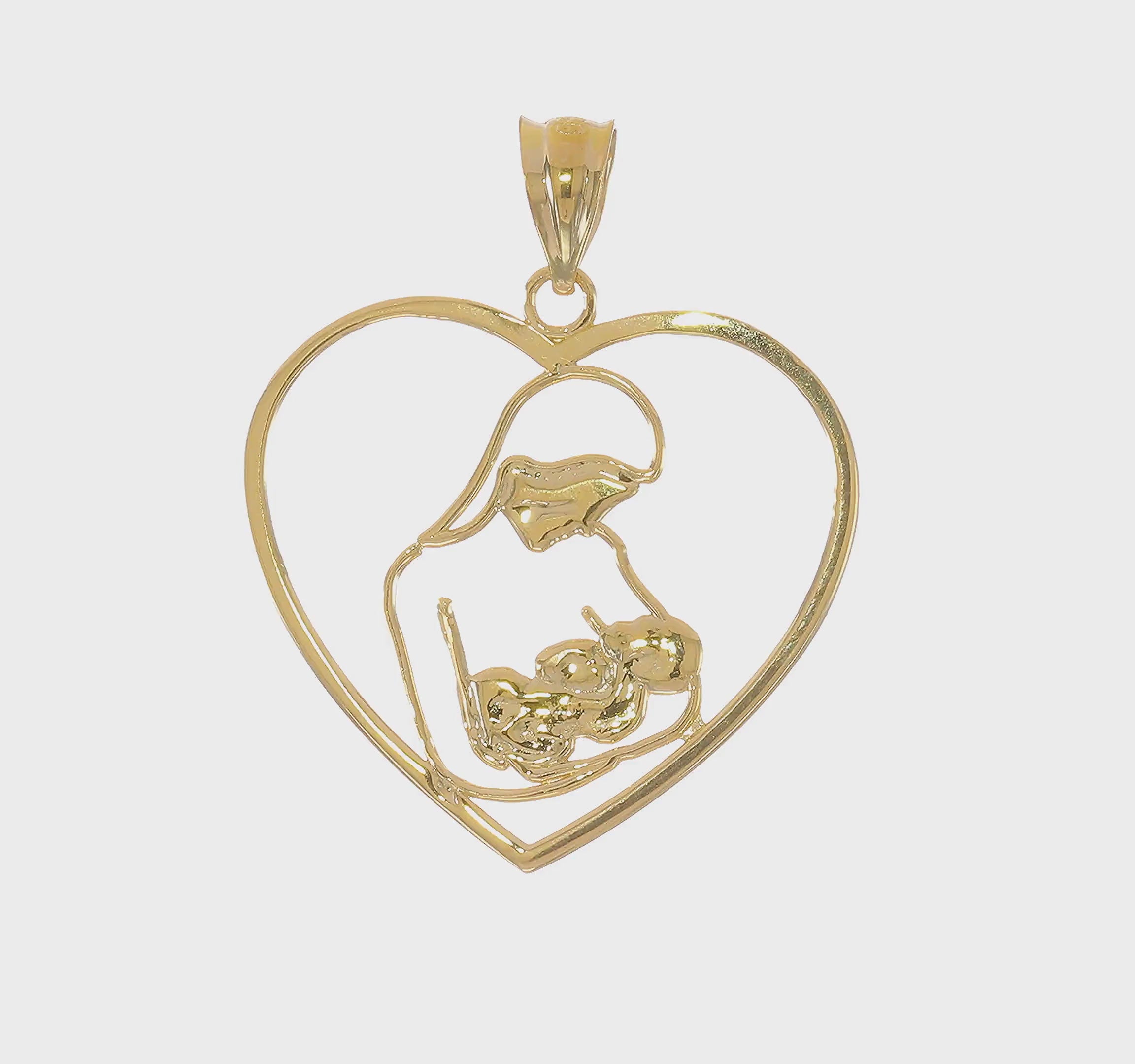 14kt Yellow Gold Mother and Child in Heart Pendant
