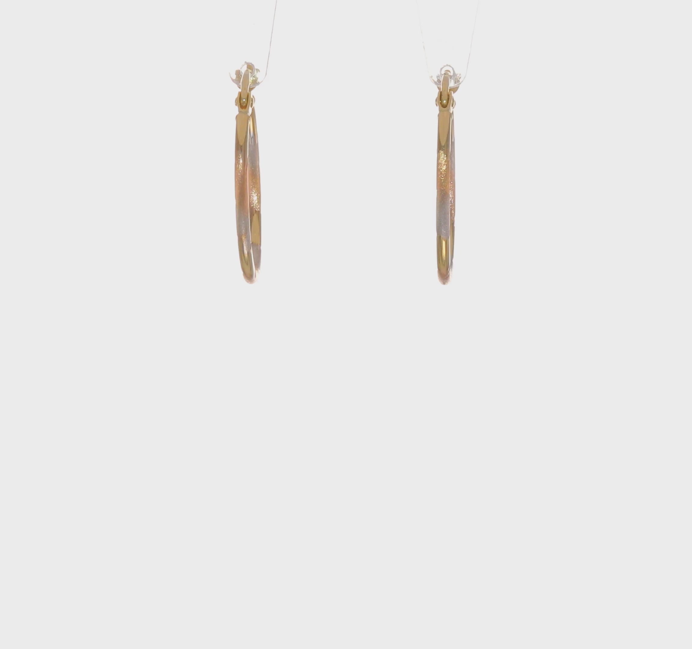 10kt Tri-Color Diamond Cut Hoop Earrings