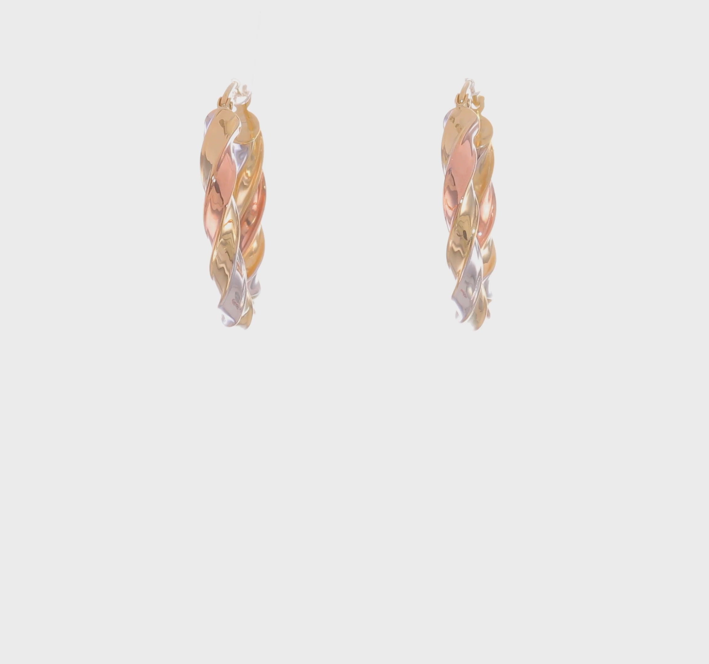 14kt Tri-color Light Twisted Hoop Earrings