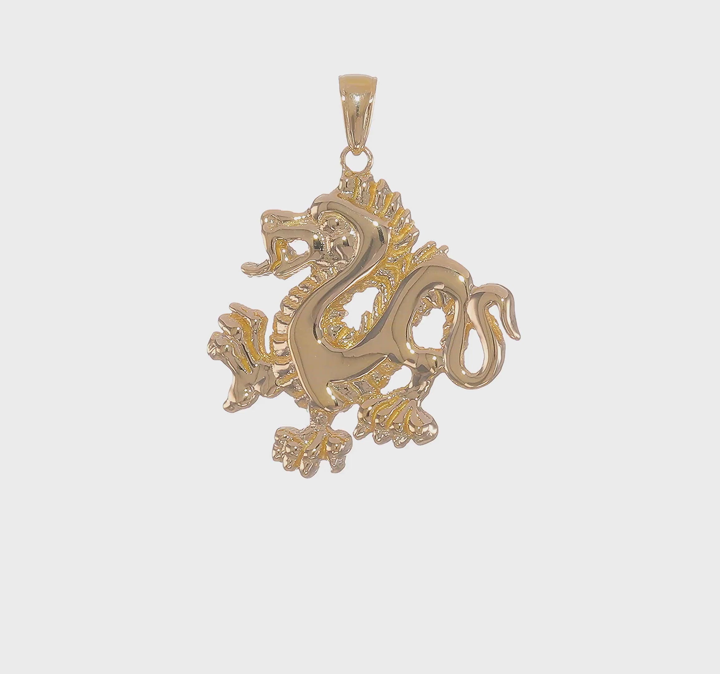14kt Yellow Gold Solid Polished Dragon Pendant