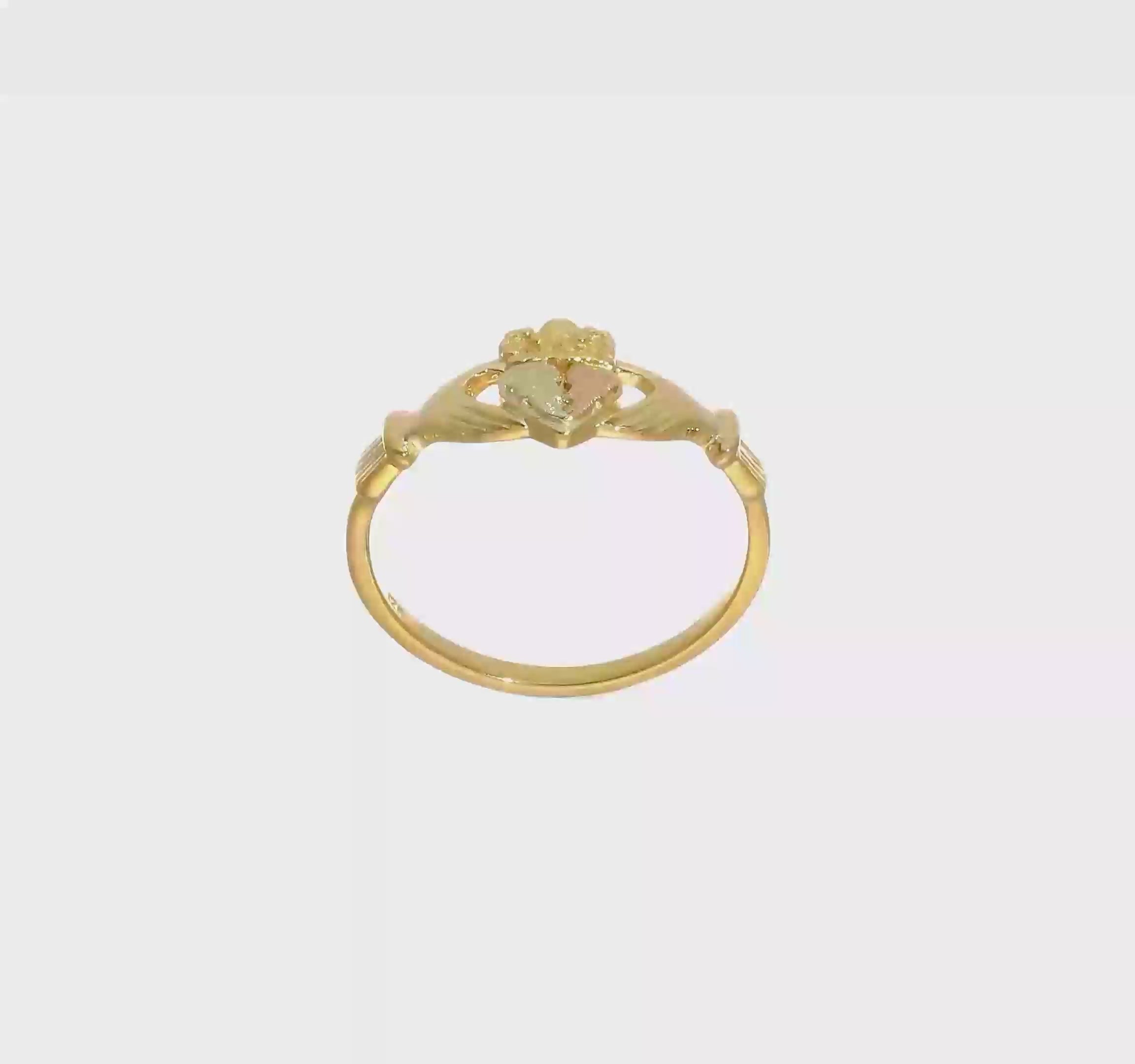10kt Tri-Color Black Hills Gold Claddagh Ring