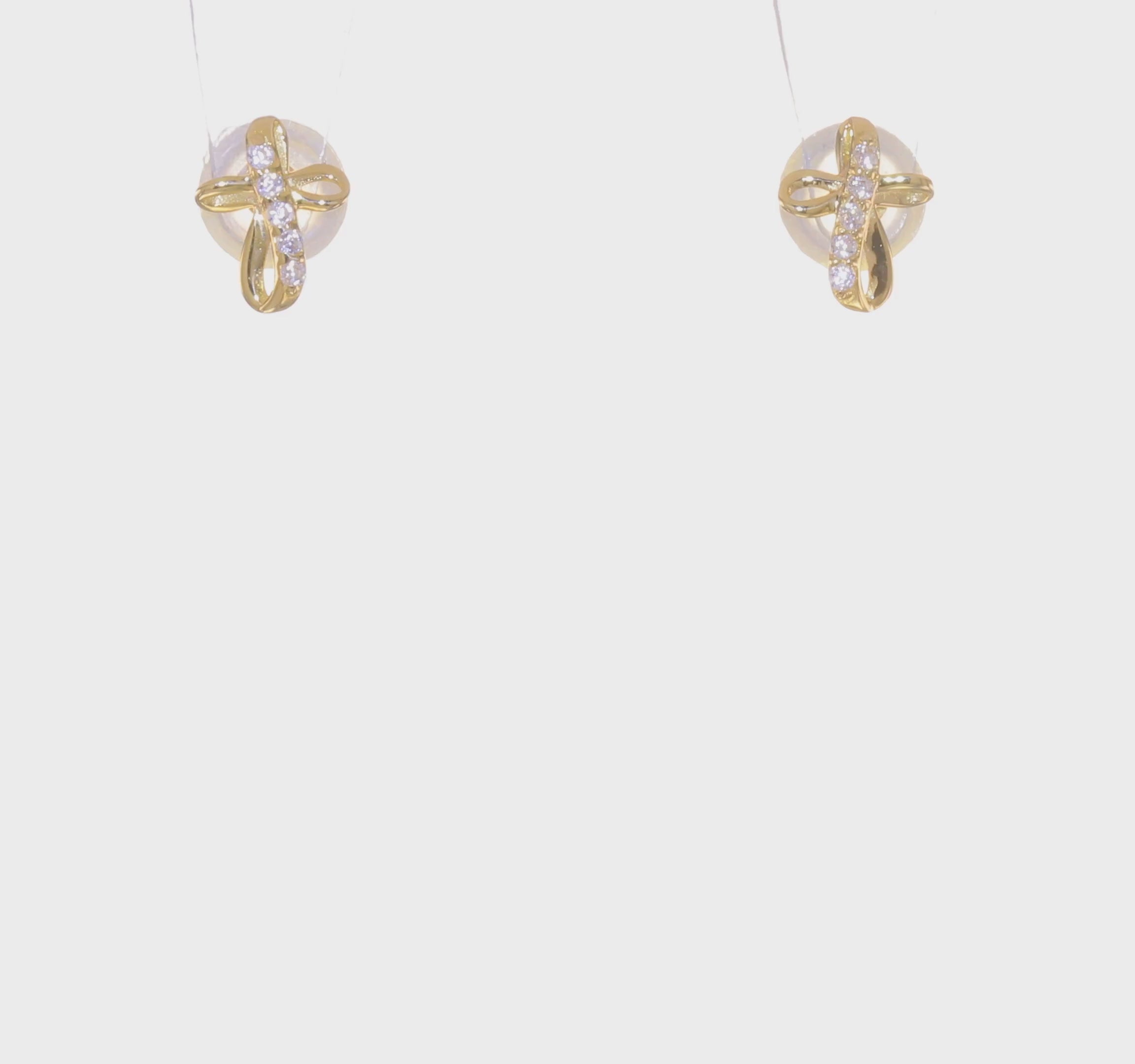 14kt Yellow Gold CZ Cross Post Earrings