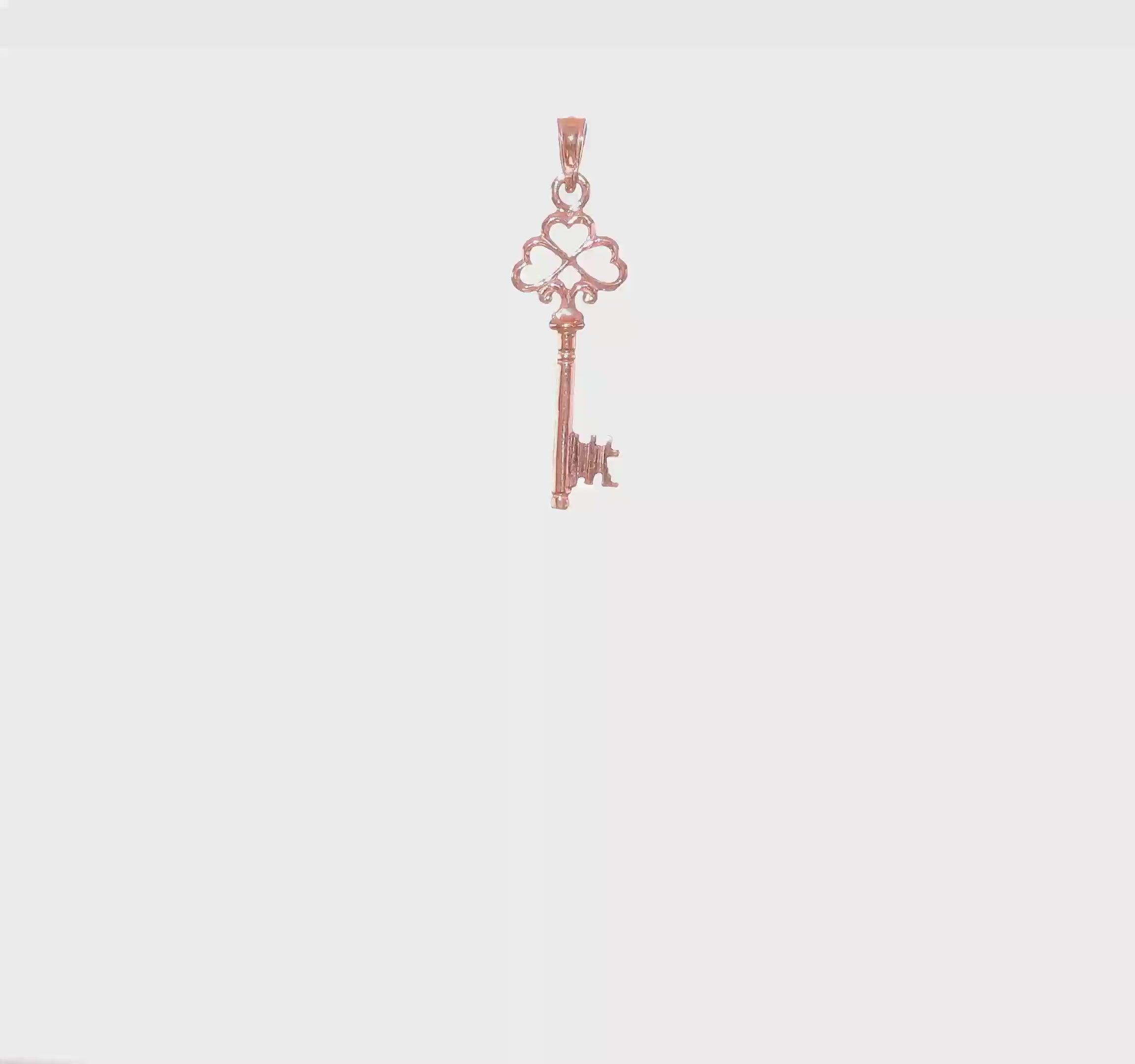 14KT Rose Gold Polished 3-D Hearts Key Charm