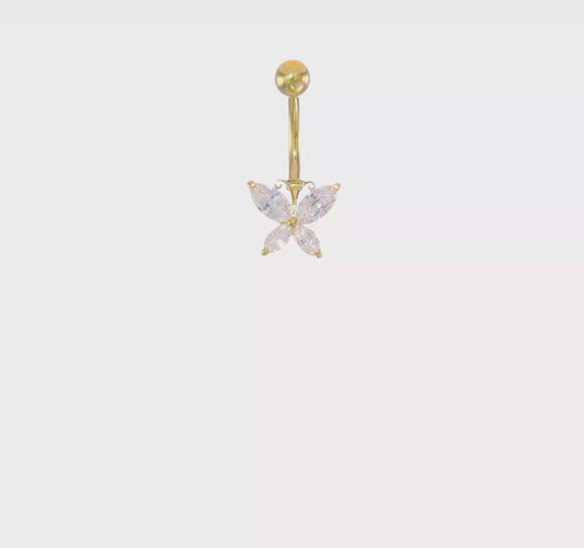 10kt Yellow Gold W/Large Cz Butterfly Belly Dangle