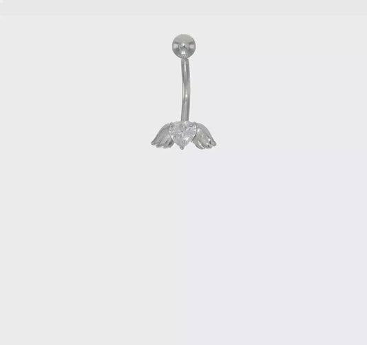 10kt White Gold W/Cz Heart/Angel Wings Belly Dangle