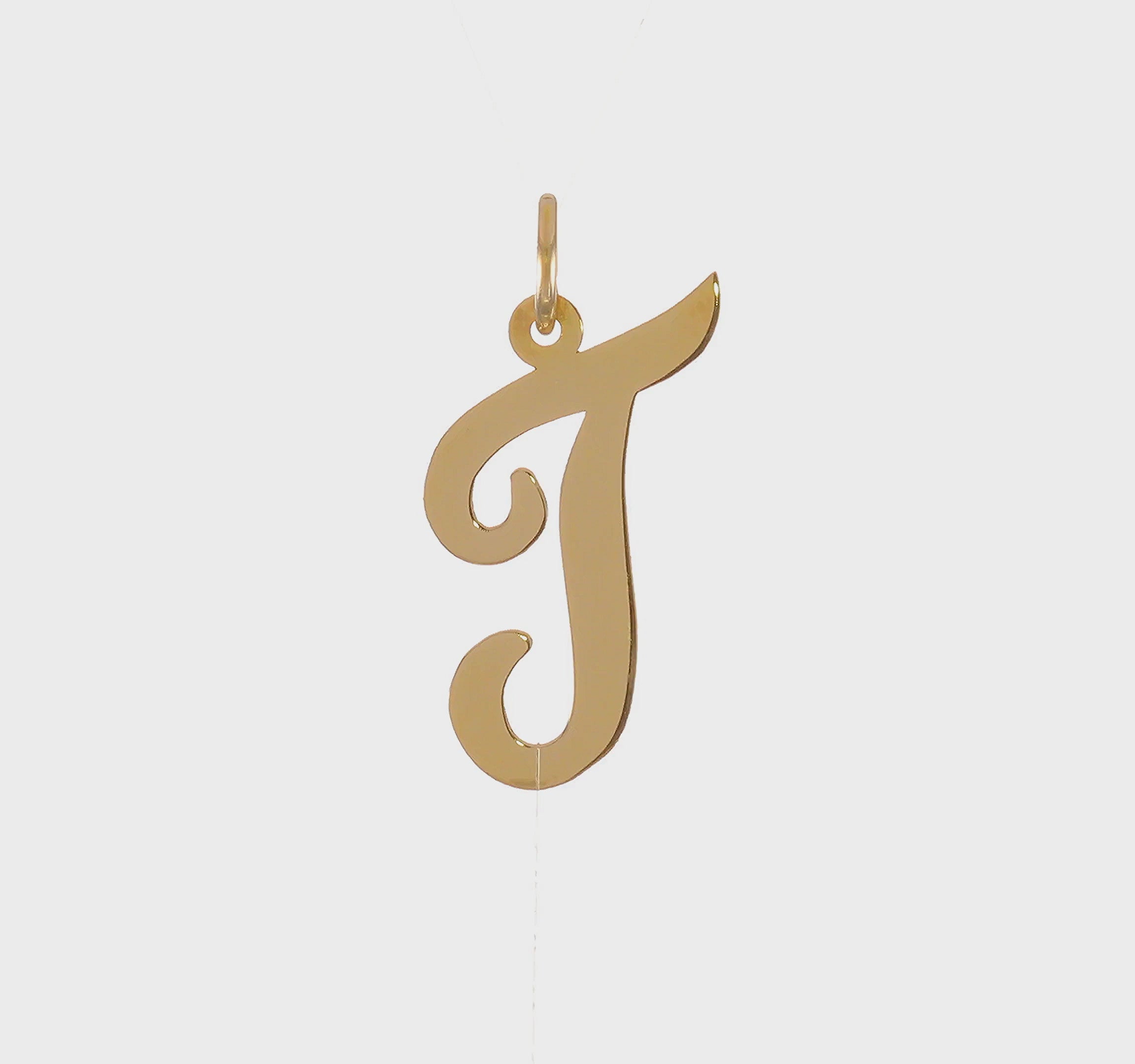 14kt Yellow Gold Large Script Letter T Initial Charm