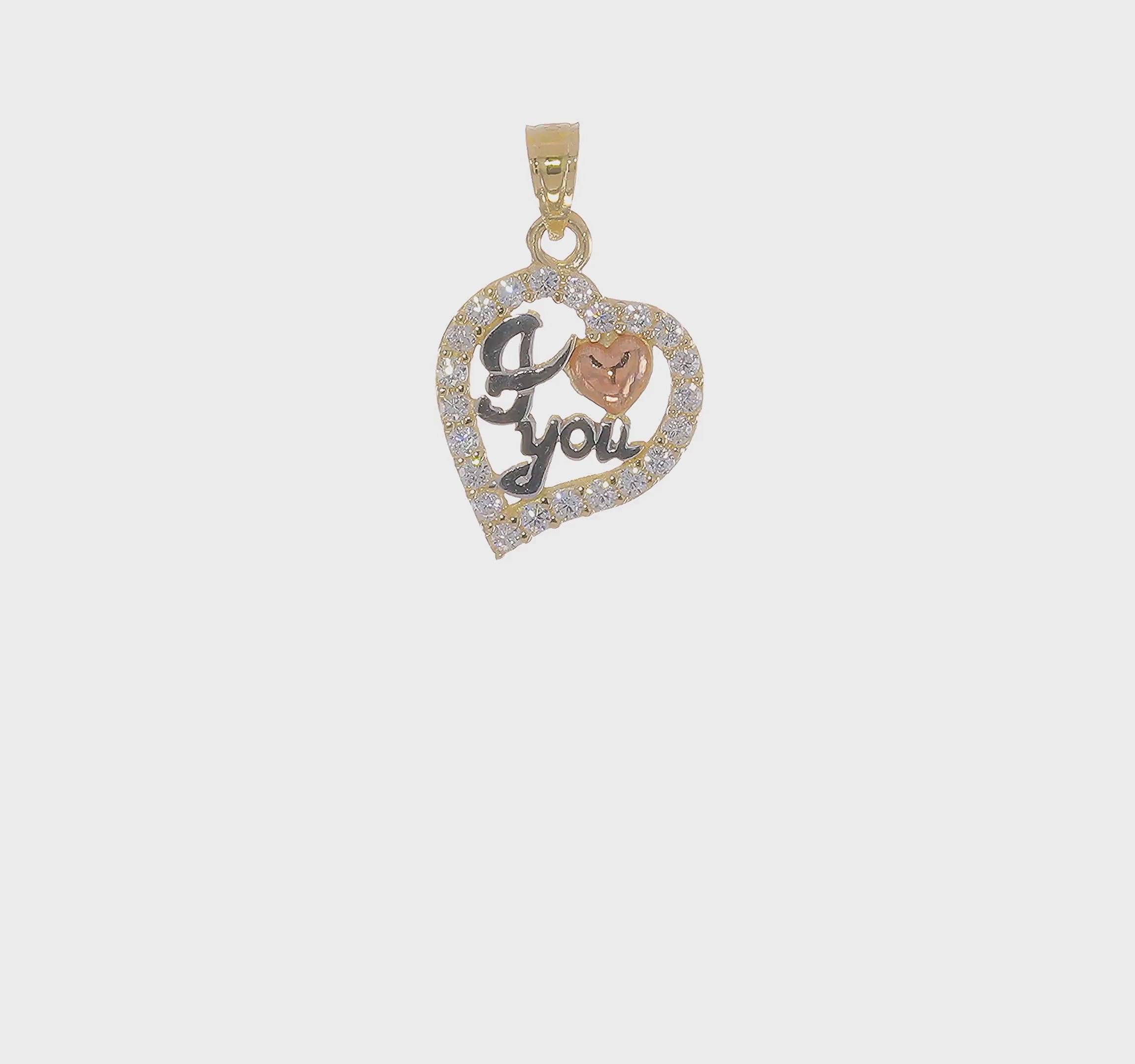 10KT Two-Tone w/White Rhodium I LOVE YOU CZ Heart Pendant