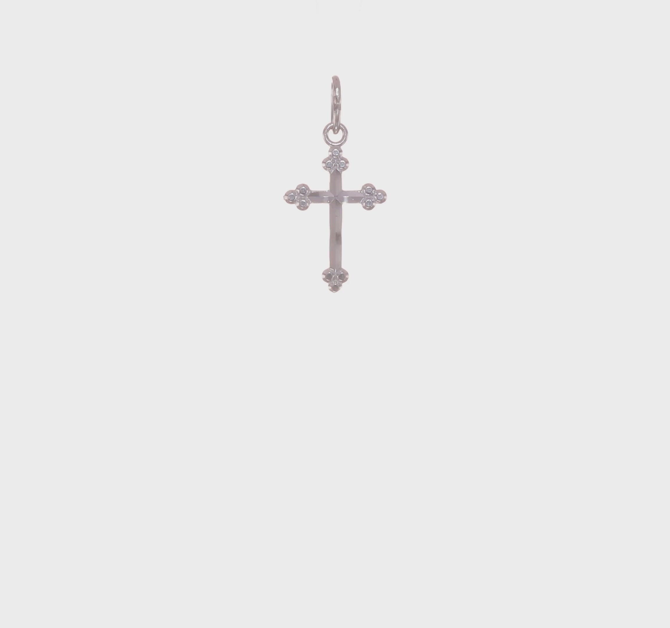 14kt White Gold Polished D/C Small Budded Cross Charm