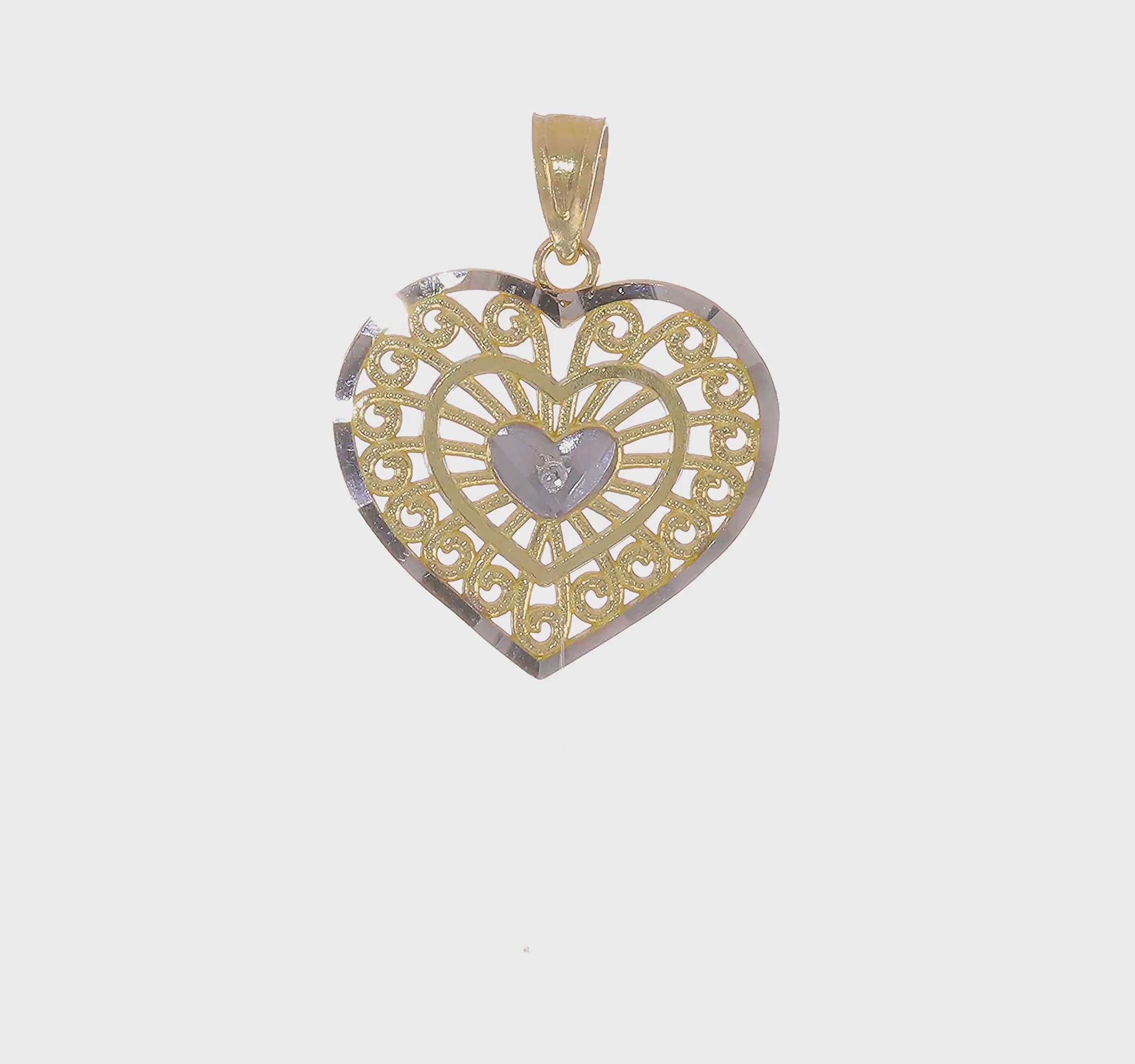 10KT Yellow Gold w/Rhodium Heart Charm