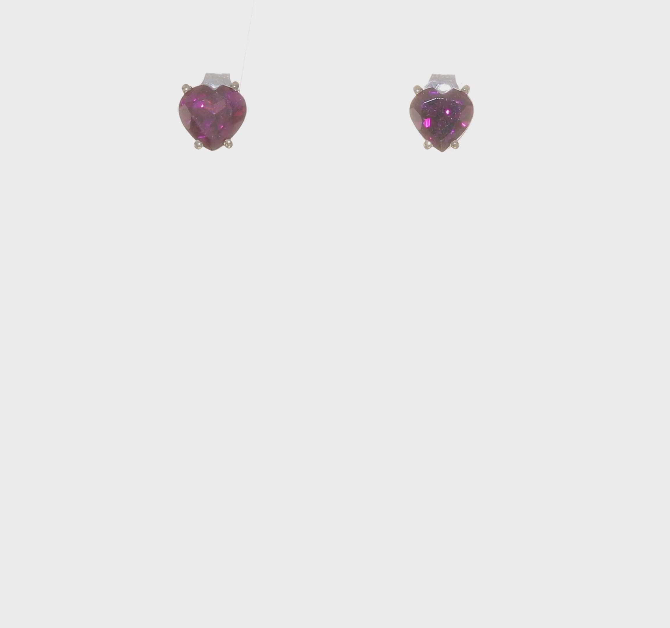 14kt White Gold 6mm Heart Rhodolite Garnet Earrings