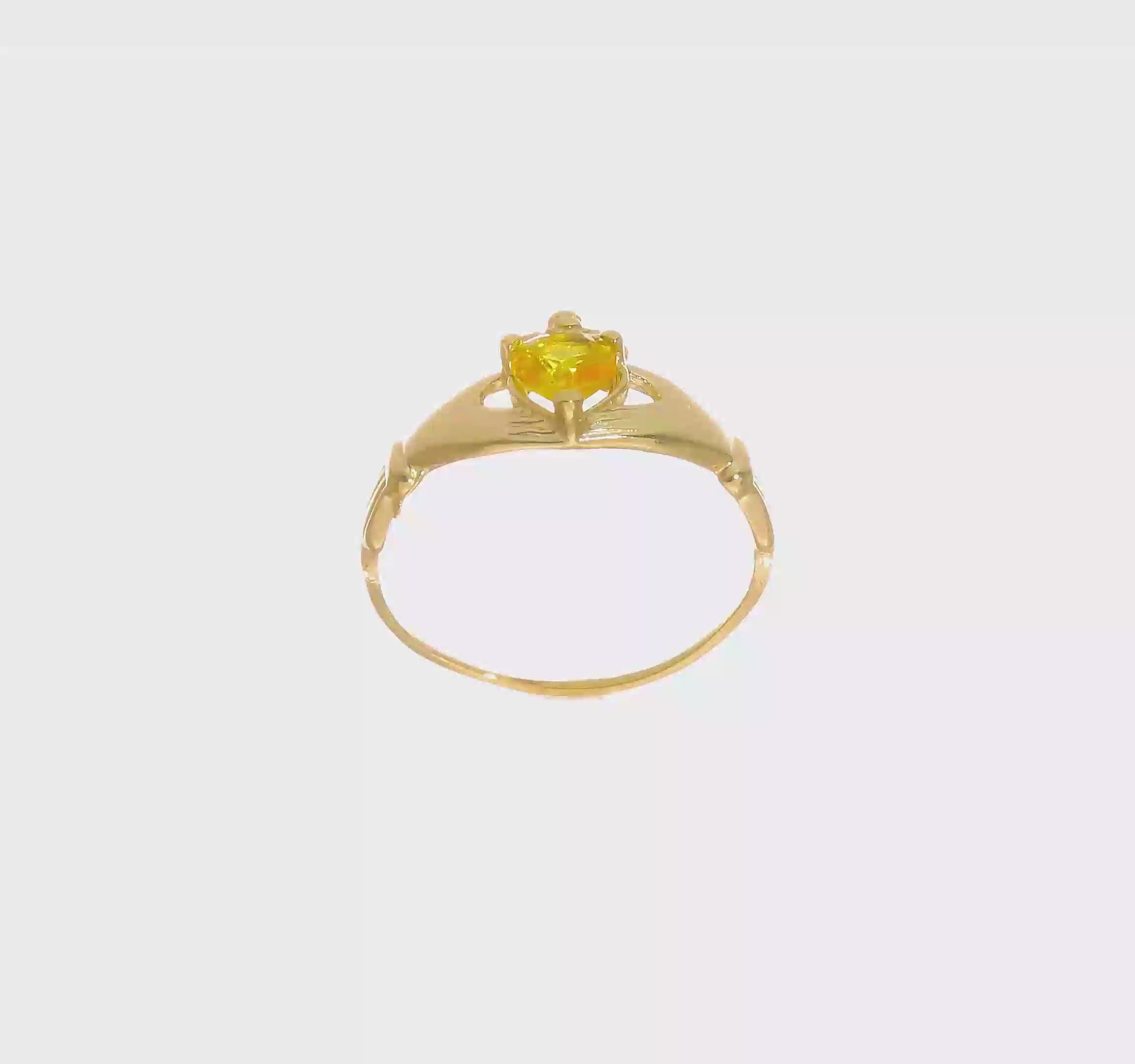 10kt Yellow Gold CZ November Birthstone Claddagh Heart Ring