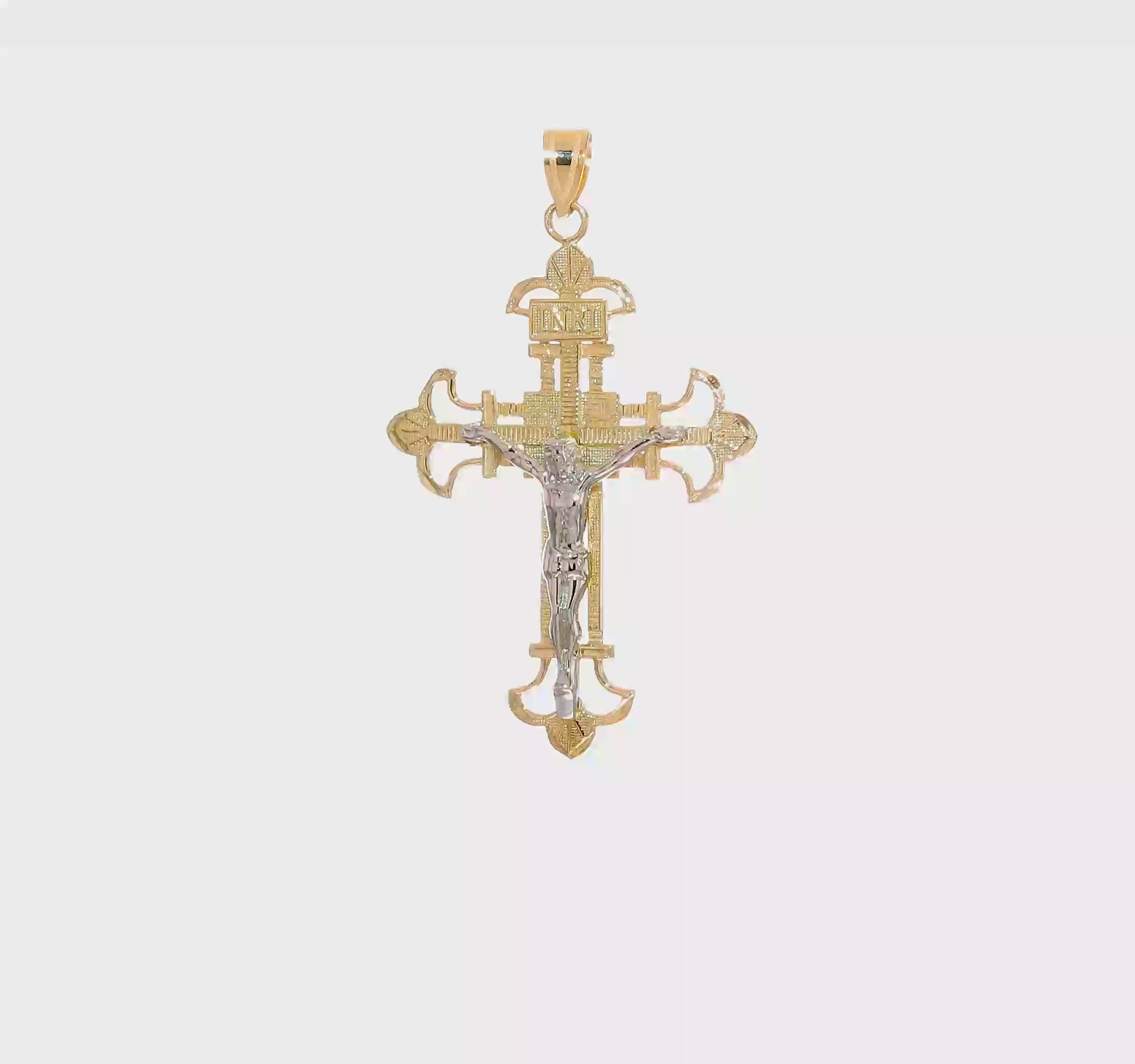 10KT Two-tone INRI Crucifix Pendant