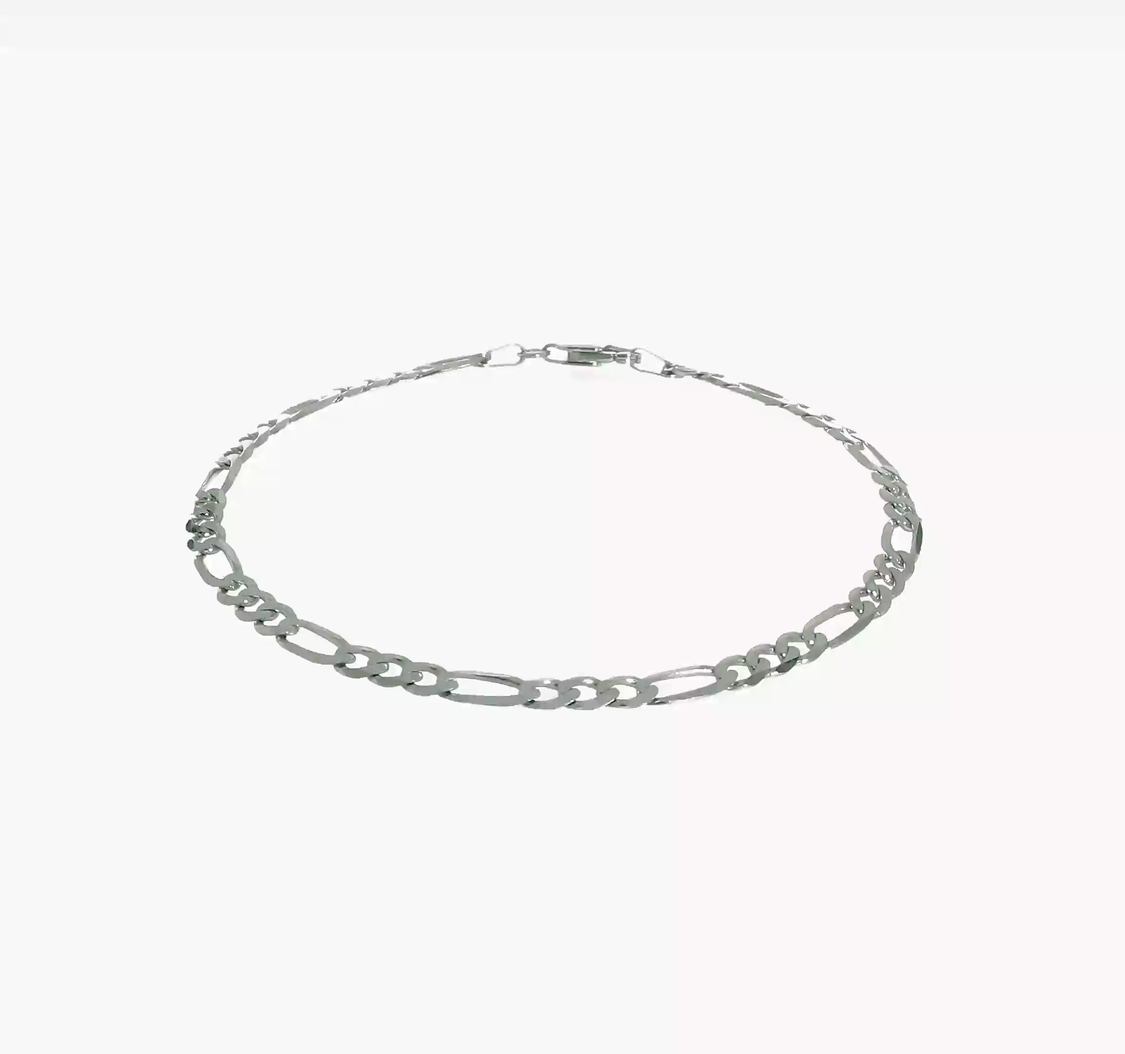 14KT White Gold 4mm  Flat Figaro Chain  Lobster Clasp