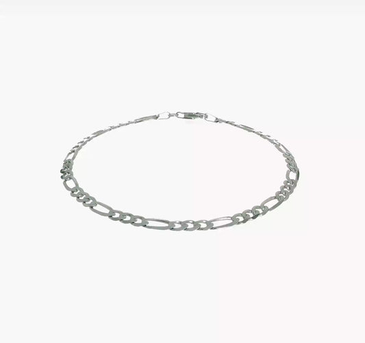 14KT White Gold 4mm  Flat Figaro Chain  Lobster Clasp