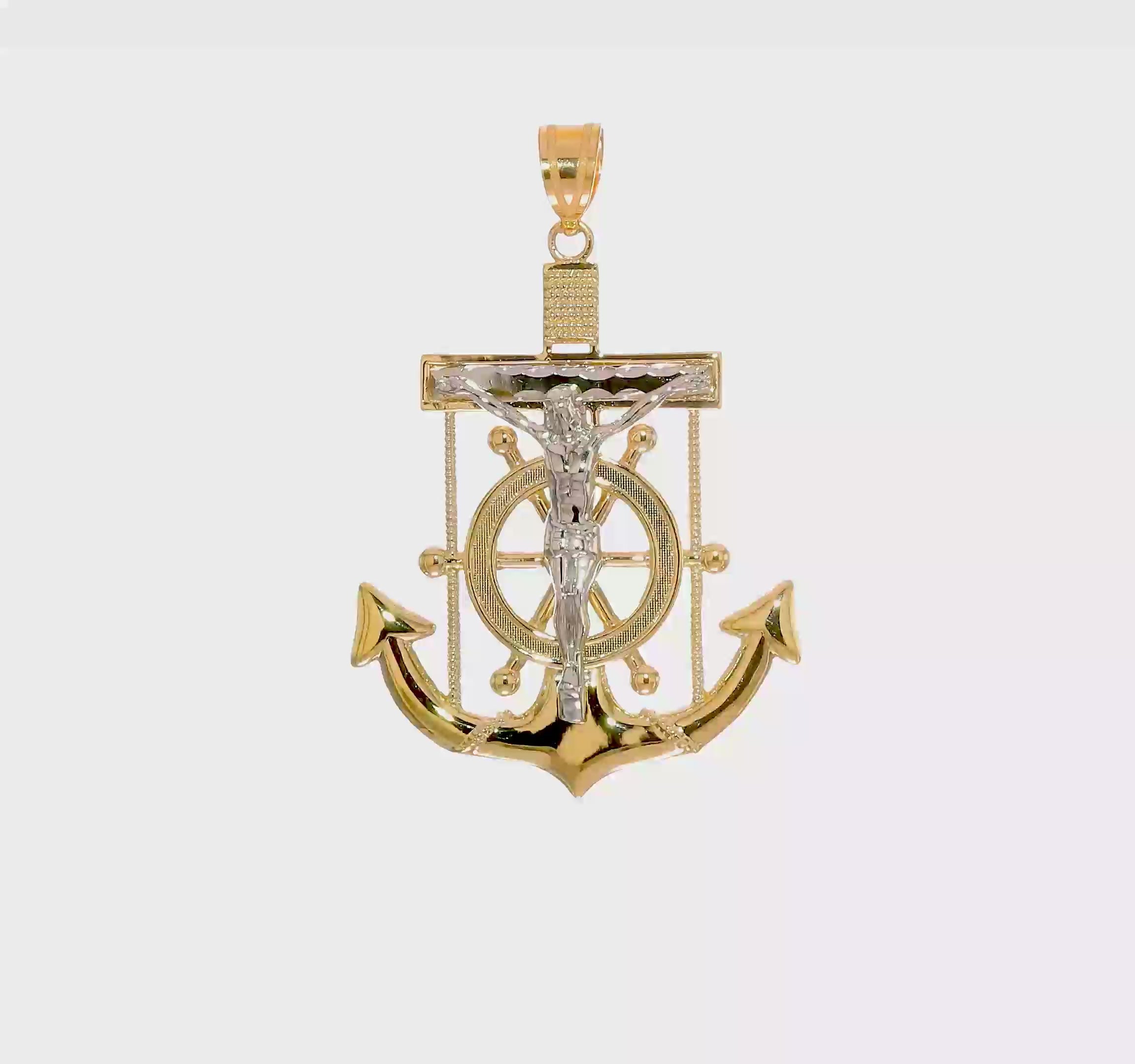 10kt Yellow Gold Two-tone Diamond-cut Mariner's Cross Pendant