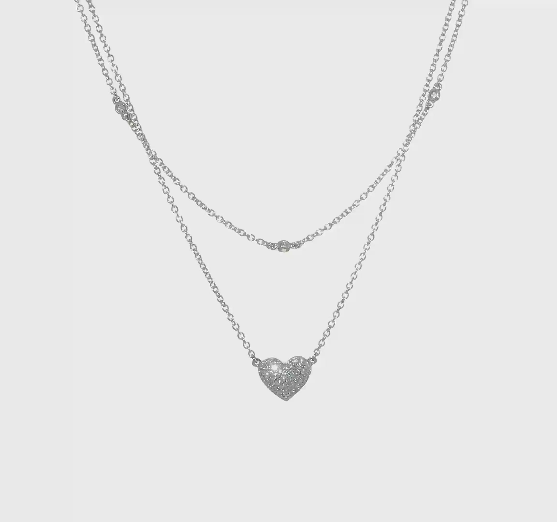 14kt White Gold Double Strand Heart 18in Necklace