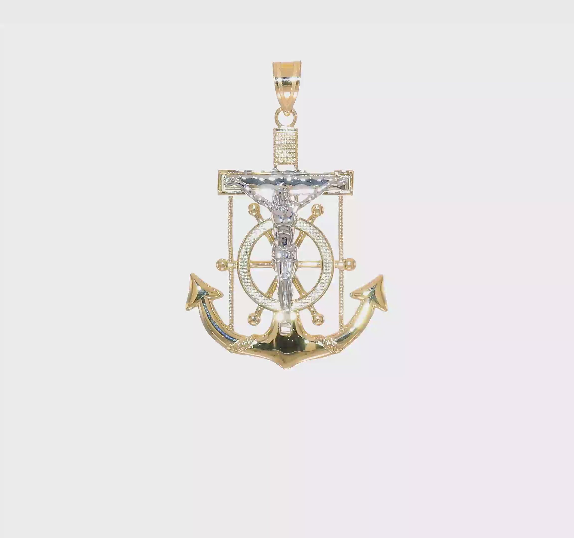 10kt Yellow Gold Two-tone Diamond-cut Mariner's Cross Pendant