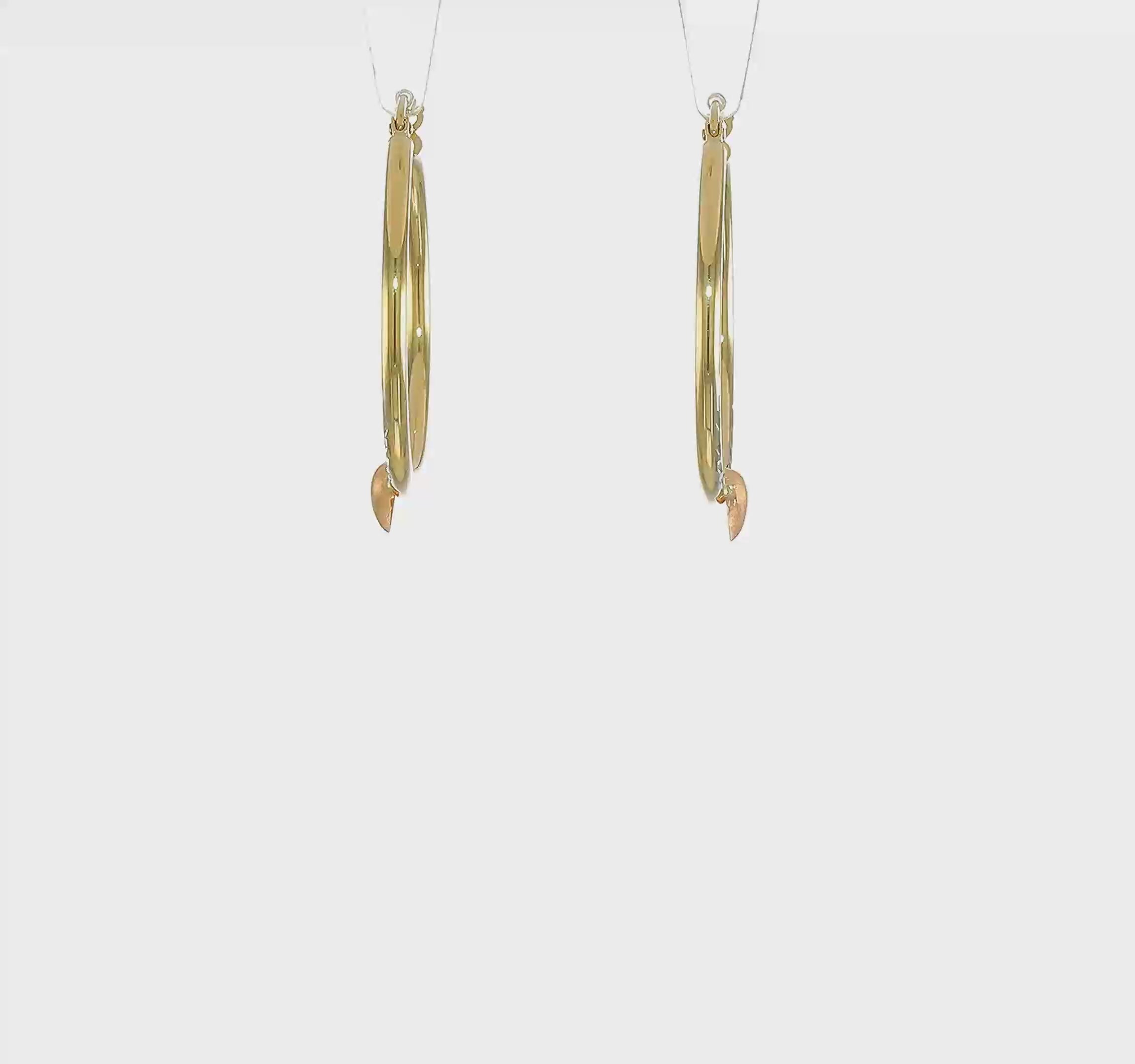 10kt Two-tone and White Rhodium Diamond Cut Heart Hoop Earrings