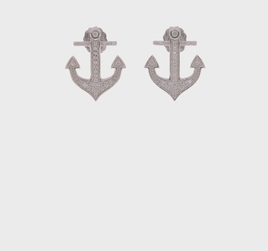 14kt White Gold Diamond Anchor Earrings
