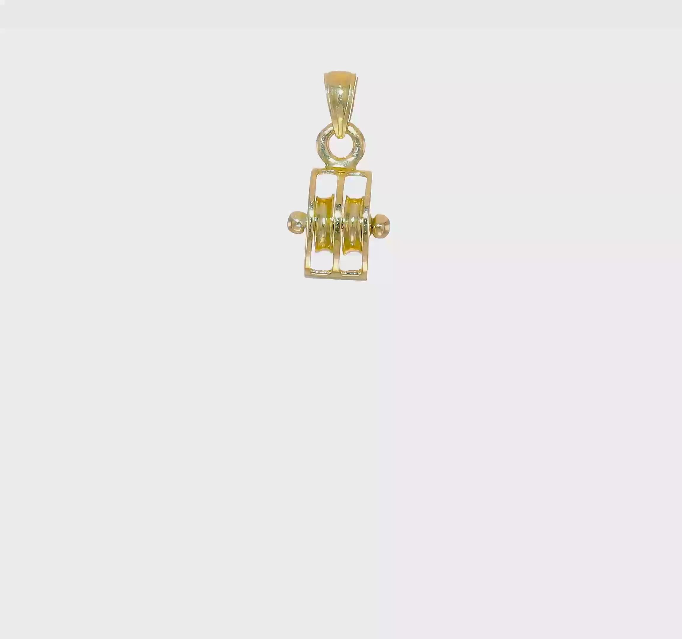10KT Yellow Gold Polished 3-D Moveable Pulley Charm