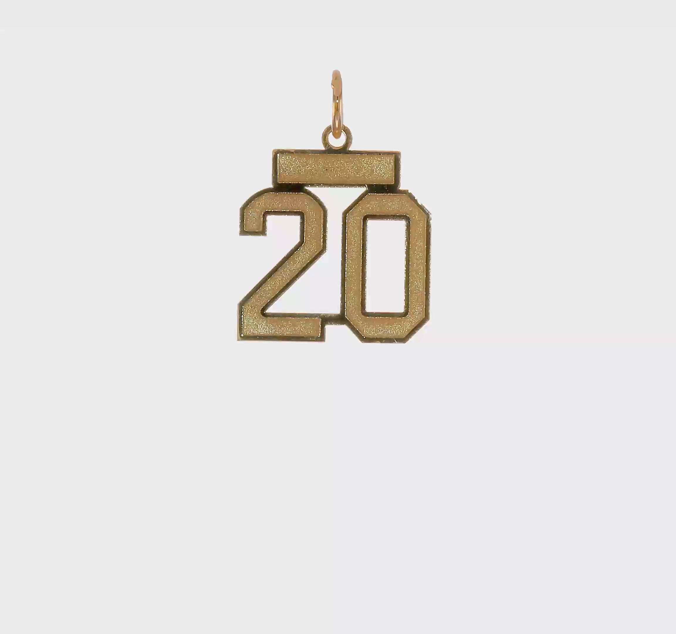 14kt Yellow Gold Small Satin Number 20 Charm
